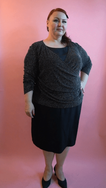 1990s Black Metallic Glitter Wrap Top | 3XL