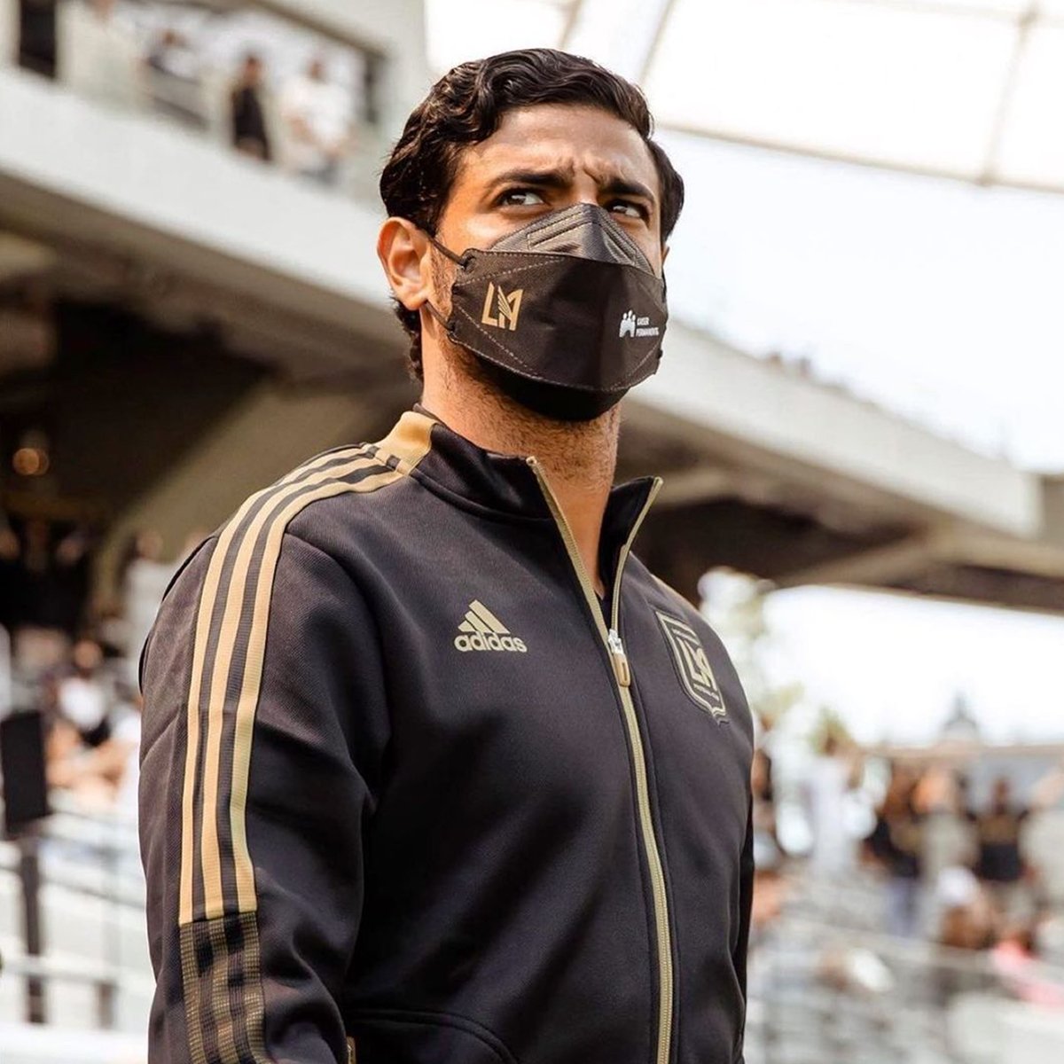 Carlos Vela of LAFC in Co.Protect white label mask - offered for game day giveaway in partnership with Kaiser Permanente.