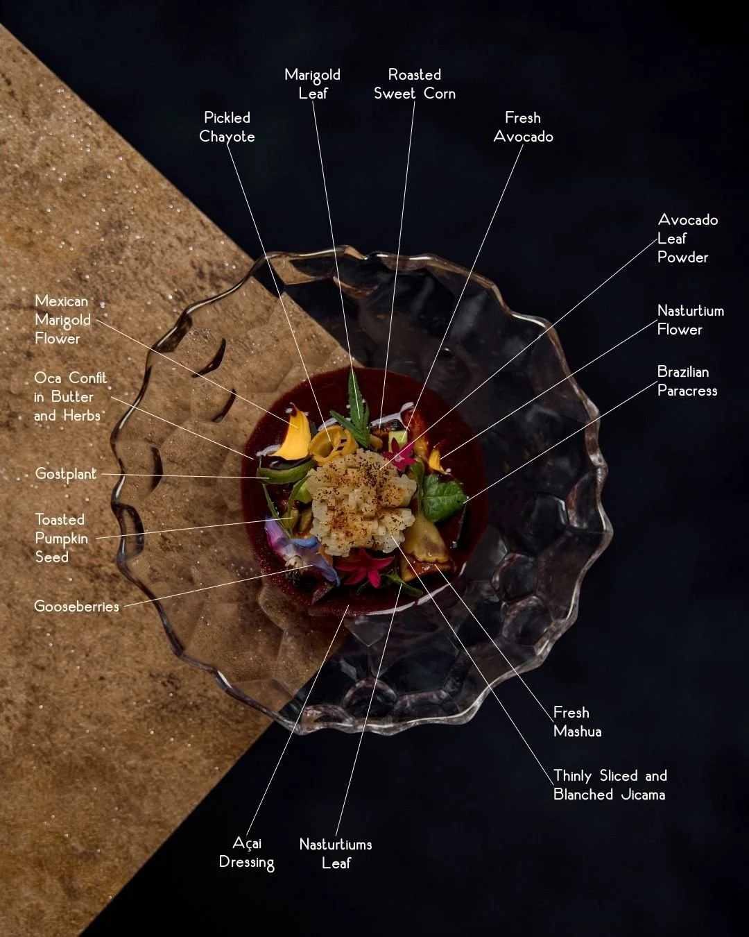 Taste every detail in our Andean Salad&mdash;a vibrant mix of native ingredients, unique herbs and wild plants that creates an edible journey into Latin American culture.

細味這道安第斯山野菜沙律&mdash;&mdash;精選本地與南美洲的優質食材。結合獨特香草及野生植物交織，為您呈現一場深入拉丁美洲文化的美味旅程。

#M