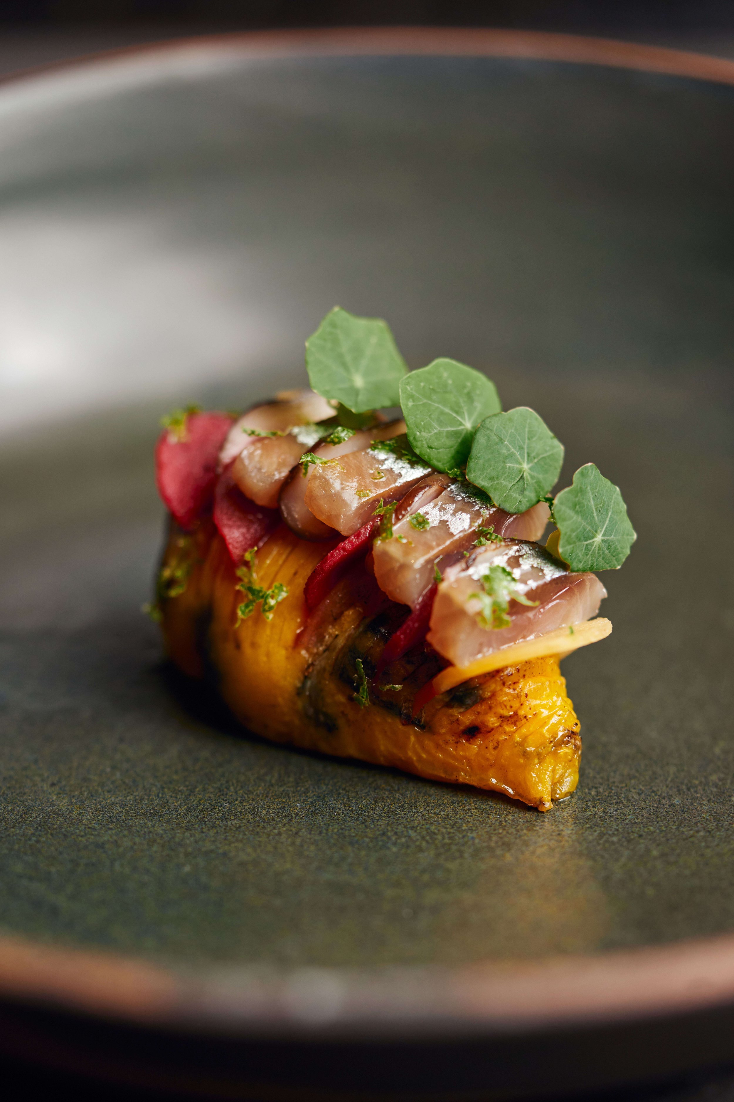 Oven-roasted Peruvian mashua with shiitake dressing & smoked Cantabrian sardines.jpg