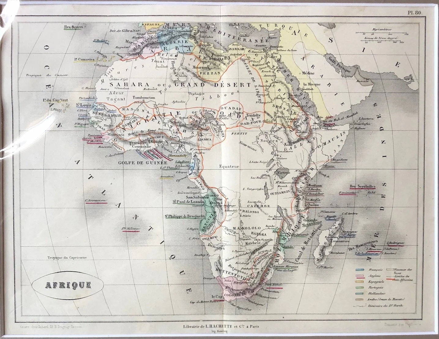 French Map of Africa published by Librairie de L. Hachette (1860s)