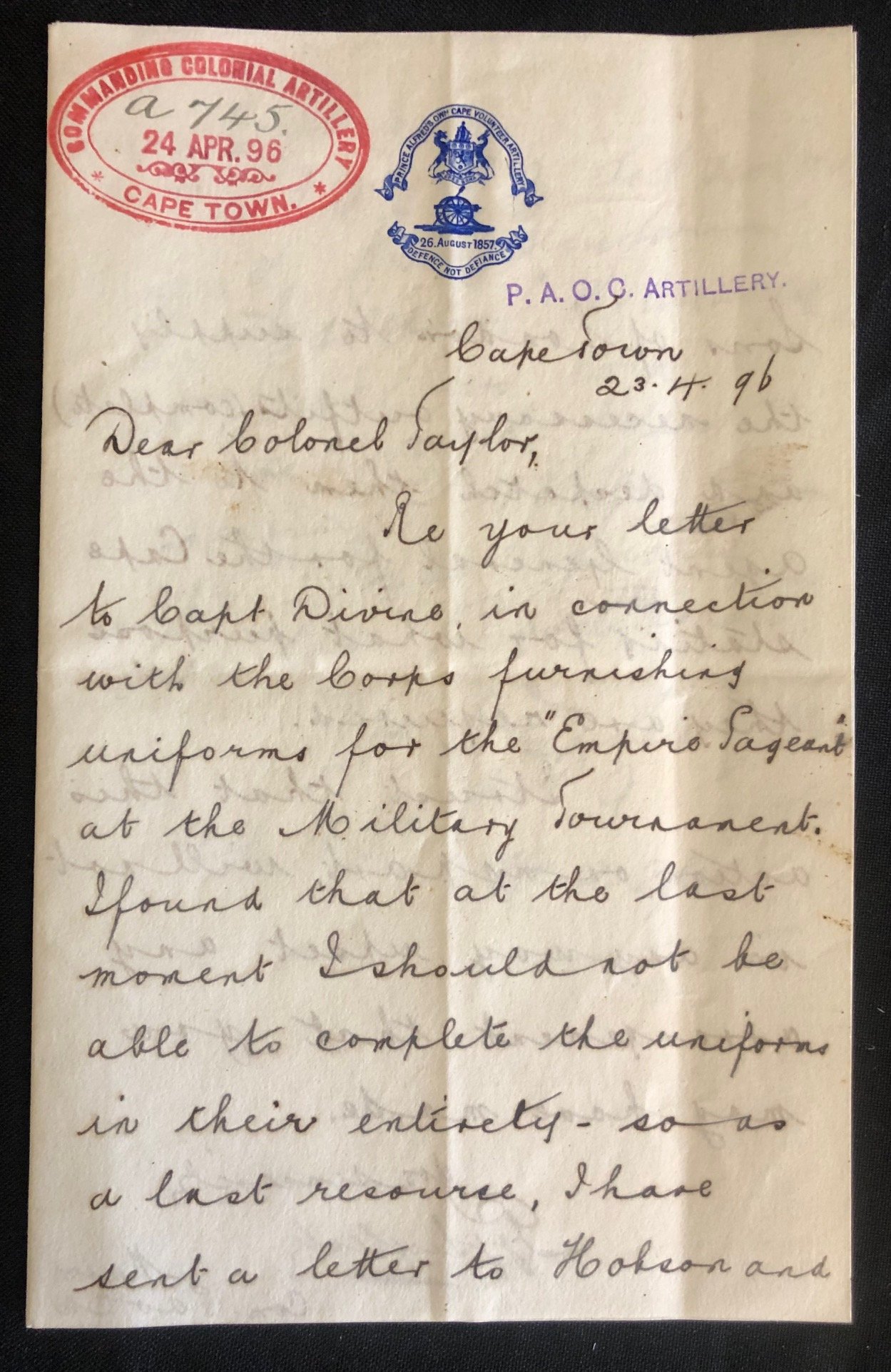 Letter: Prince Alfred’s Guards. "Empire Pageant." London, May 1896