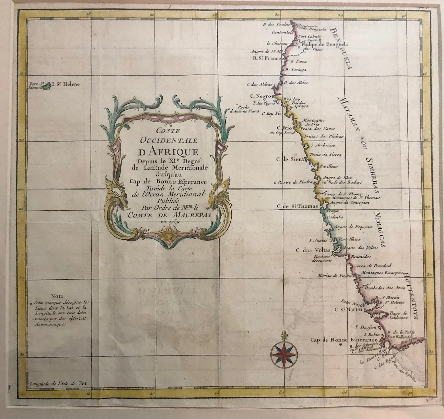 French Map of South Africa, Namibia and Angola (c.1739)