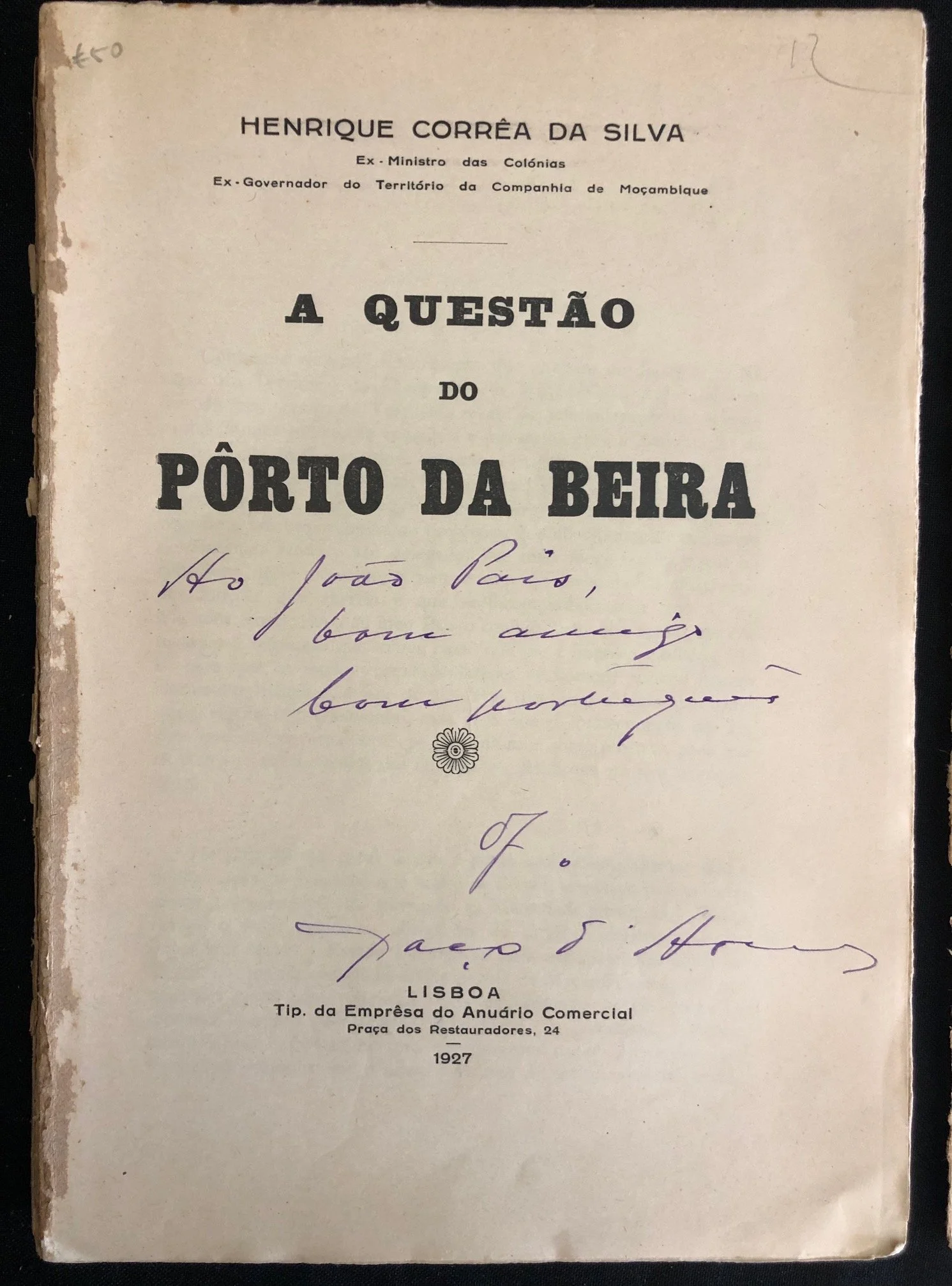 A Questão do Pôrto da Beira (The Question of the Port of Beira) (1927)