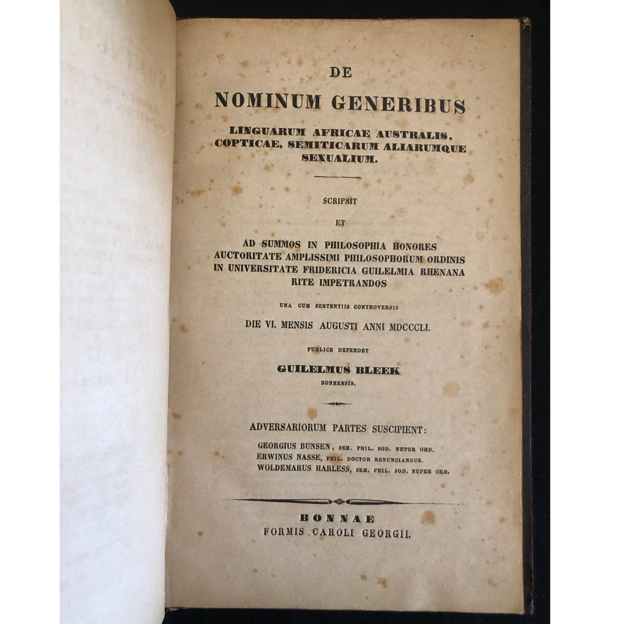 On the Genders of Nouns in the Languages of Southern Africa by Wilhelm Bleek (1851) R10,000