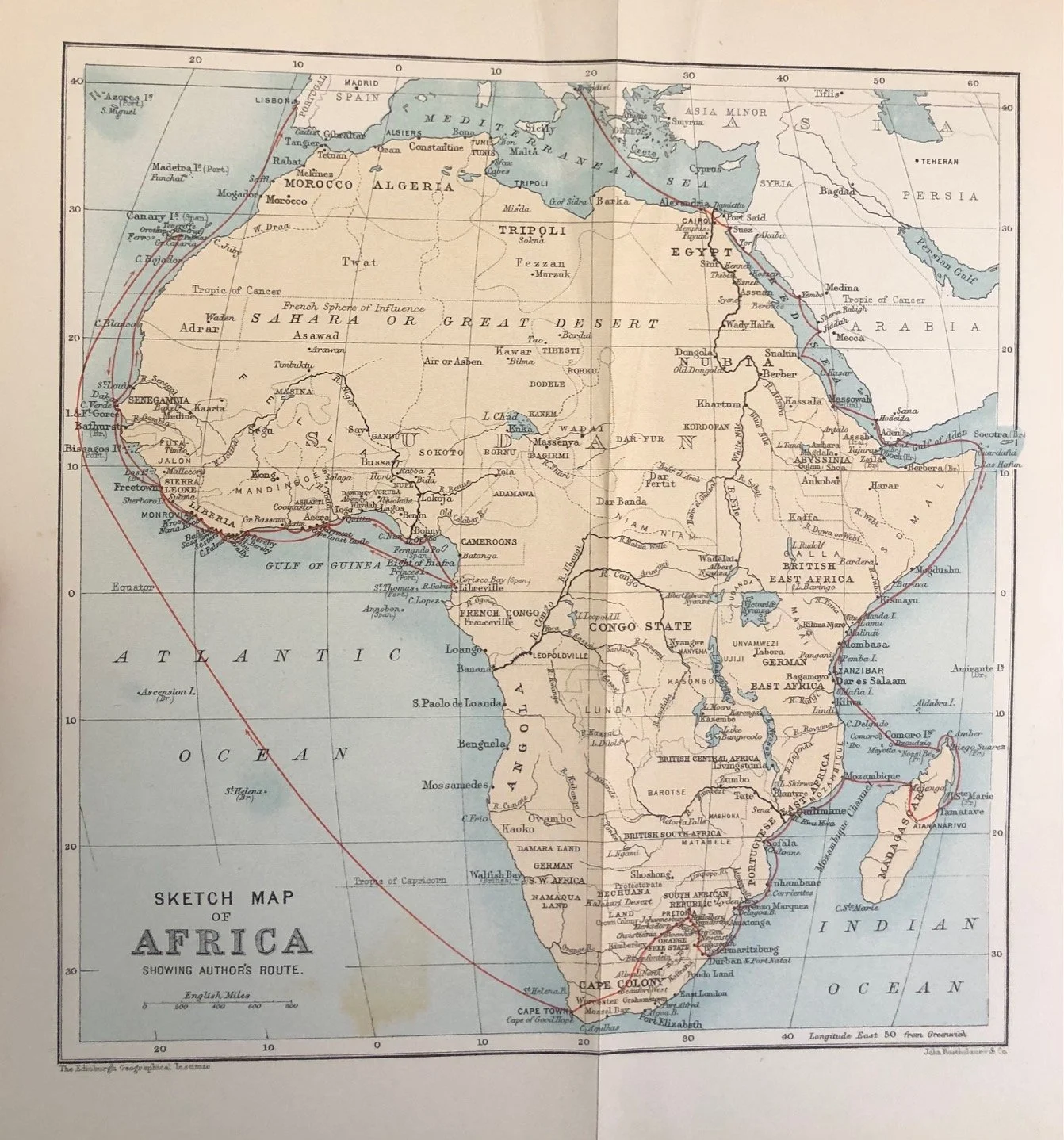 Map of Africa from Round the Black Man's Garden by Zélie Colvile F.R.G.S (1893)