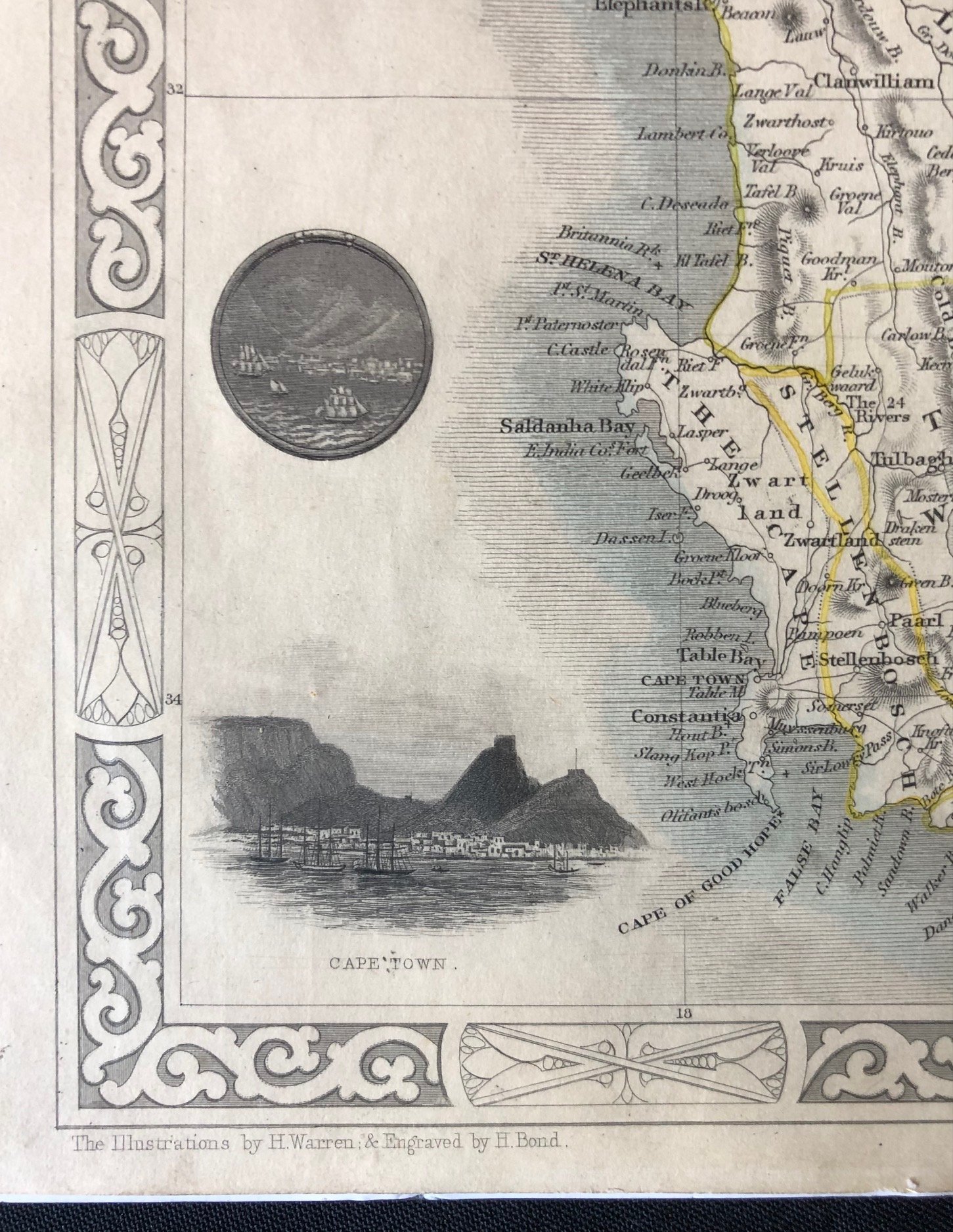 Original hand coloured engraving: Map of The Cape Colony (1851)