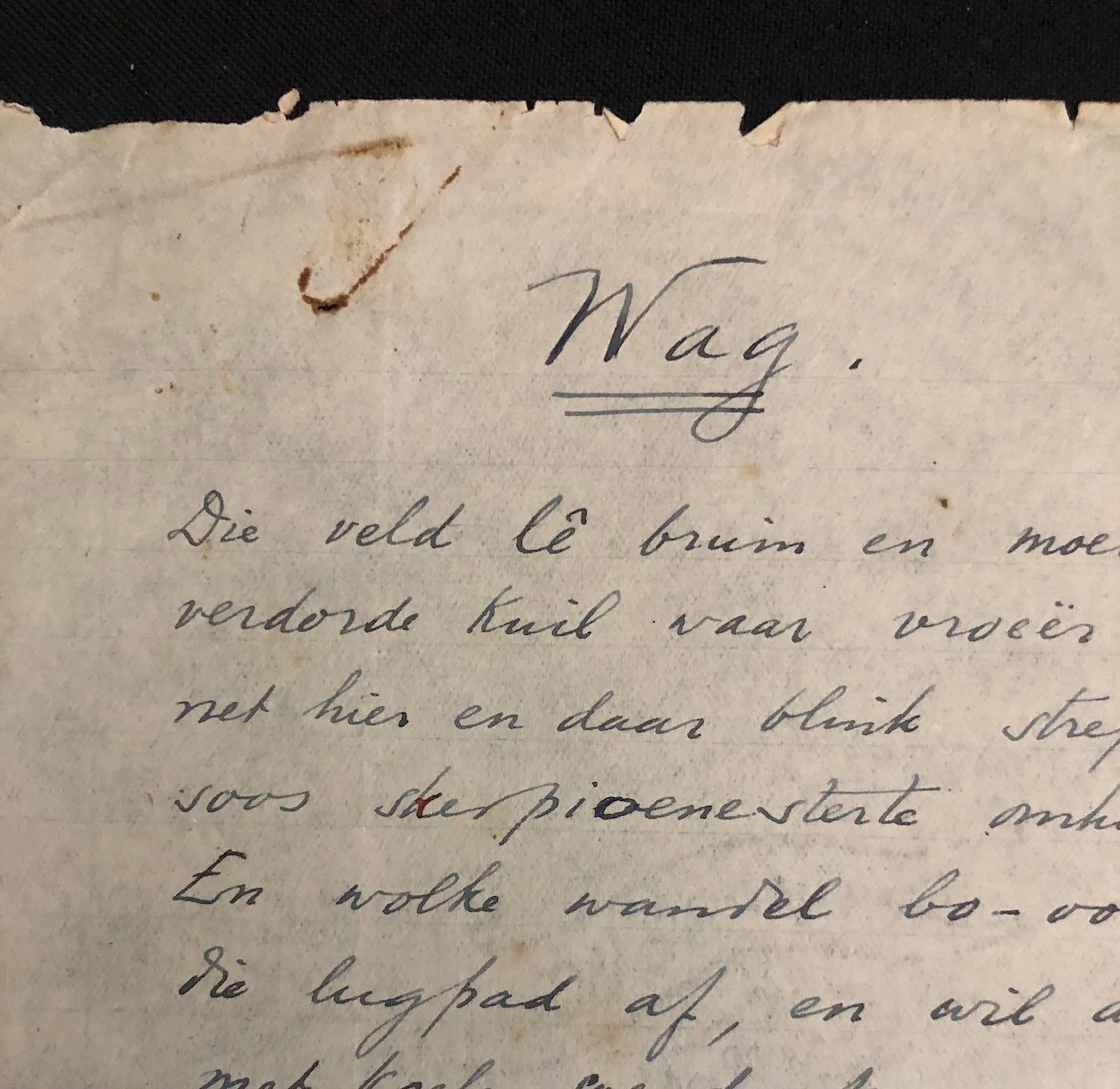 Manuscript Poem, "Wag" (Wait). By Prof. Daniël François Malherbe (c.1920)