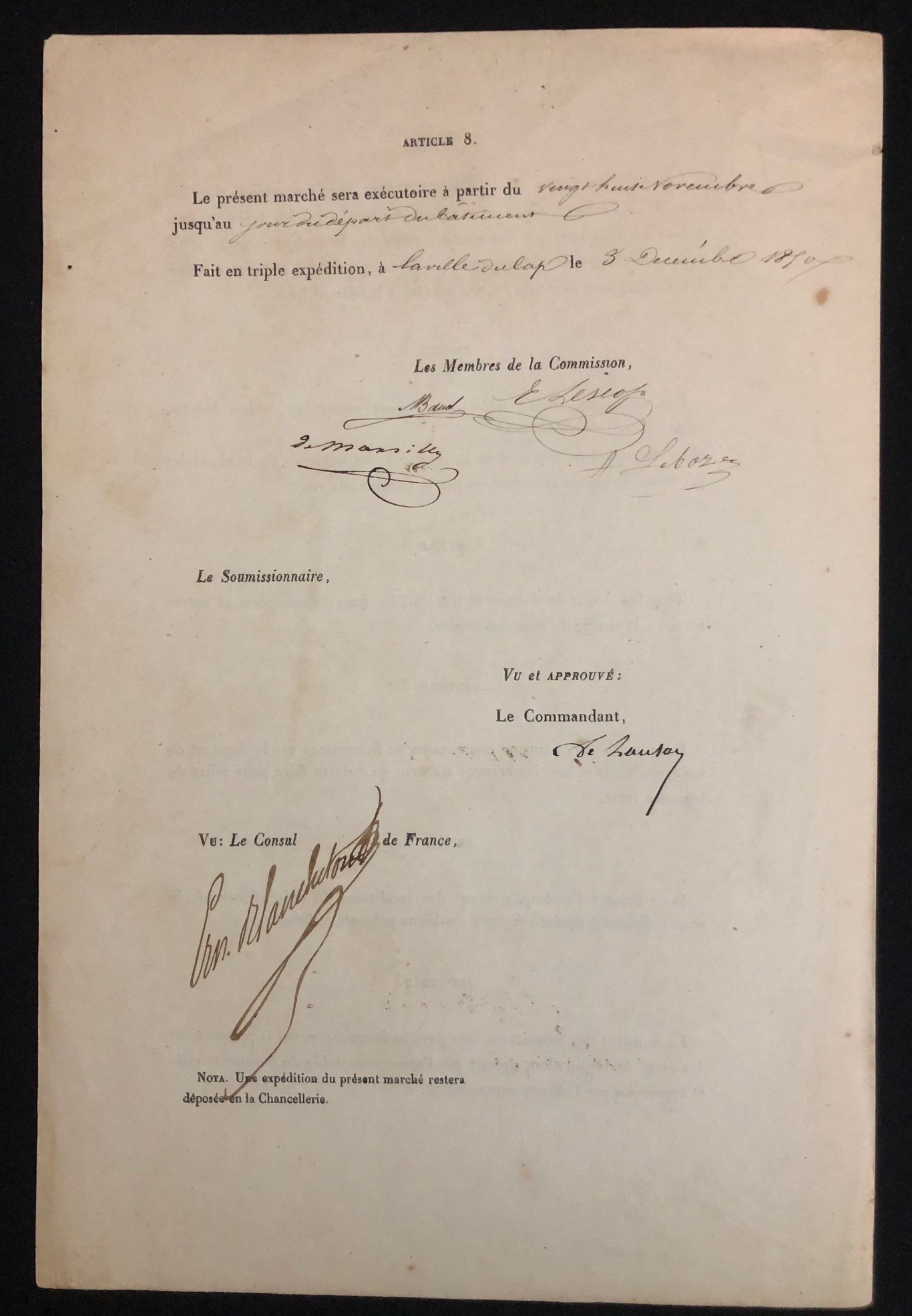 French Maritime Rewittling Contract - Cape Town (1850)