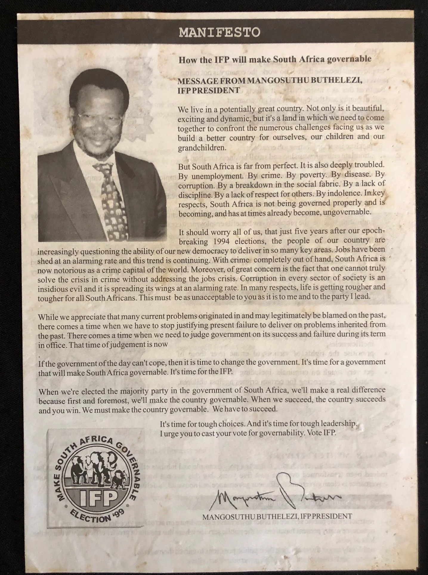 Collection of Ephemera Relating to The Inkatha Freedom Party (IFP) (8)