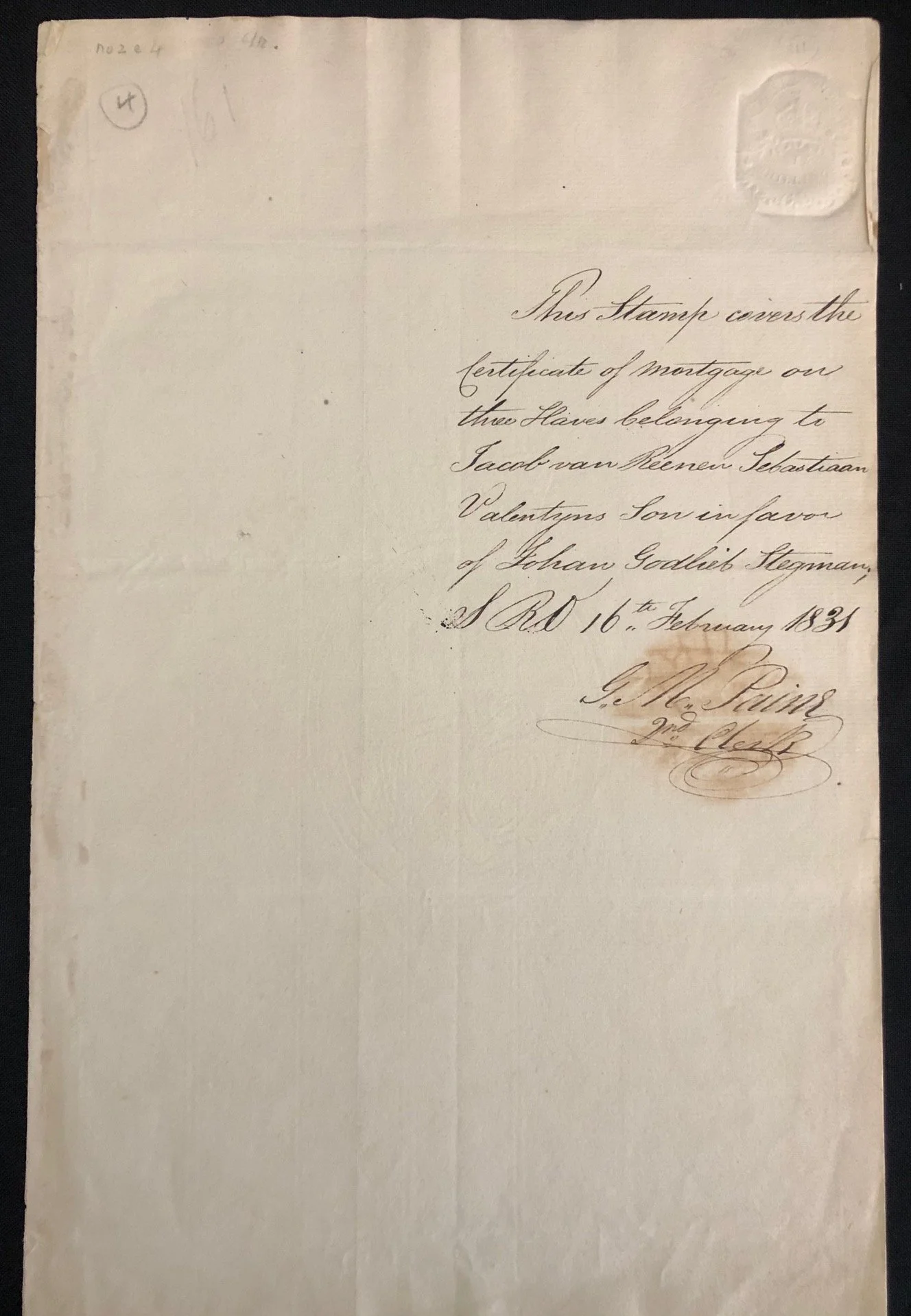 Cape Slave Mortgage Document. 1831 1.jpg