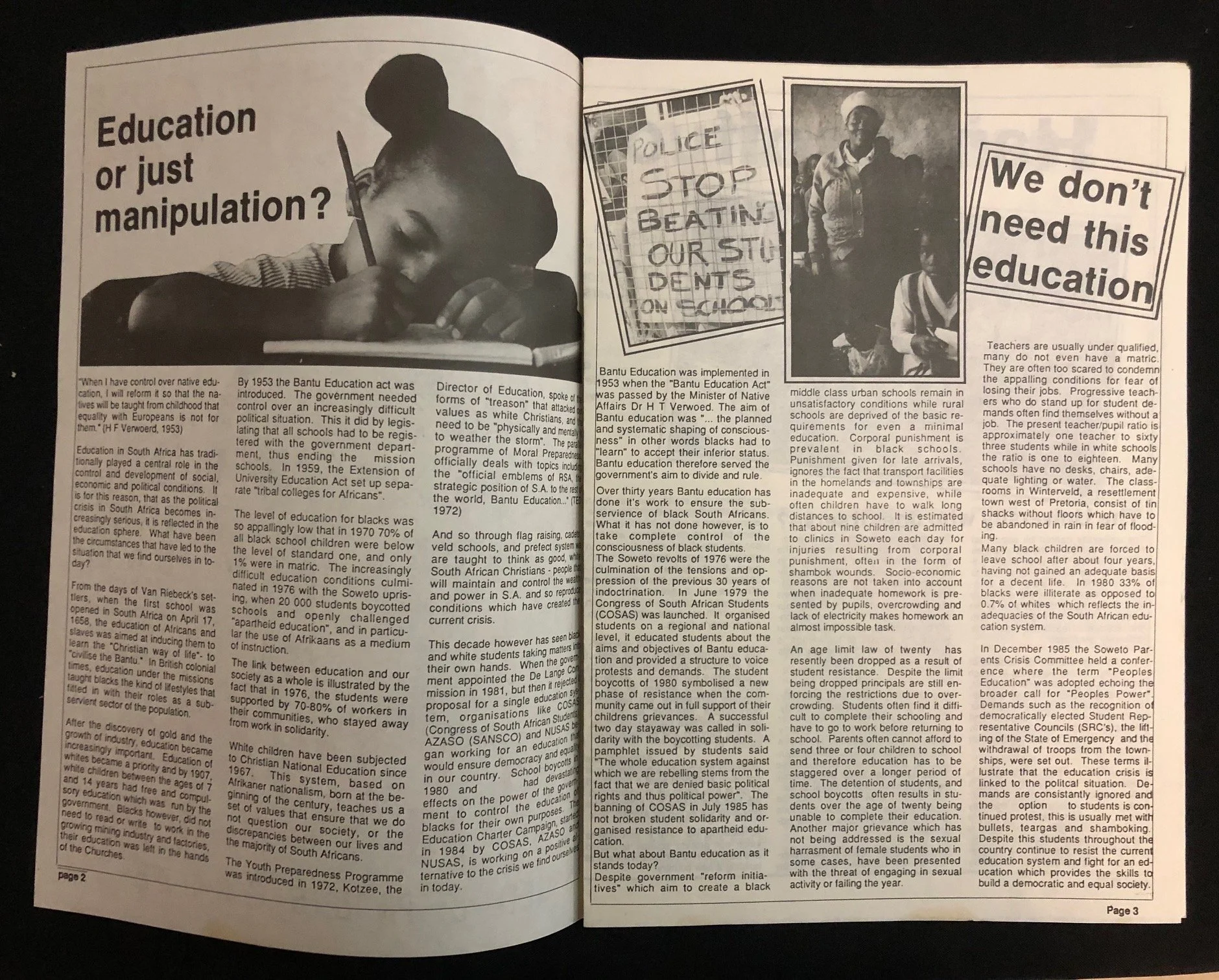 Anti-apartheid student ephemera issued by the National Union of South African Students c.1987