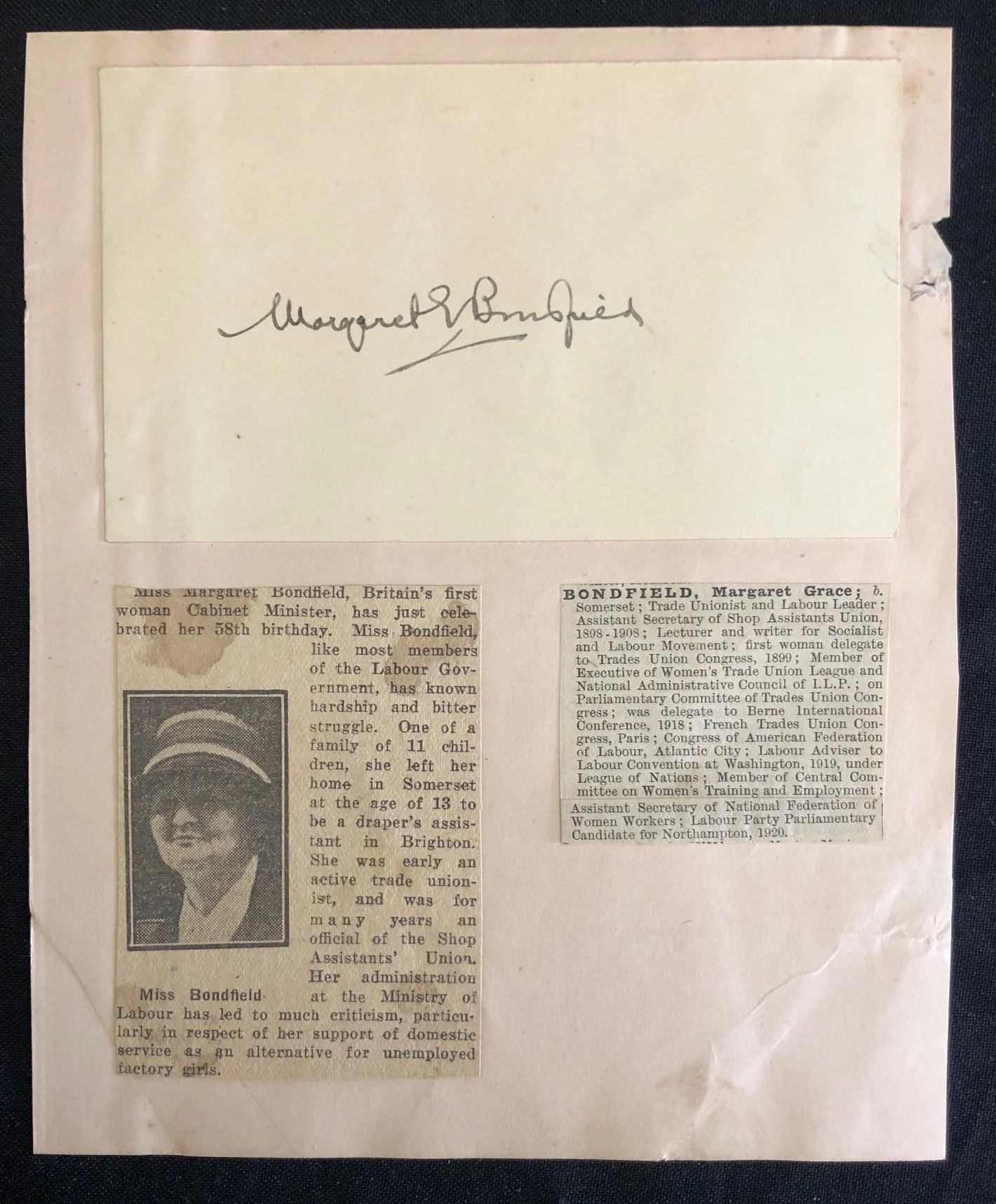 Autograph: British Politician, Margaret Bondfield (c.1931)