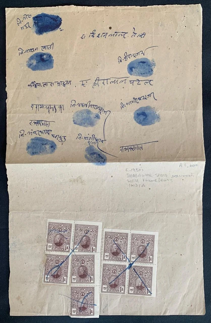 Jhalawar State Document c.1930 with fingerprints