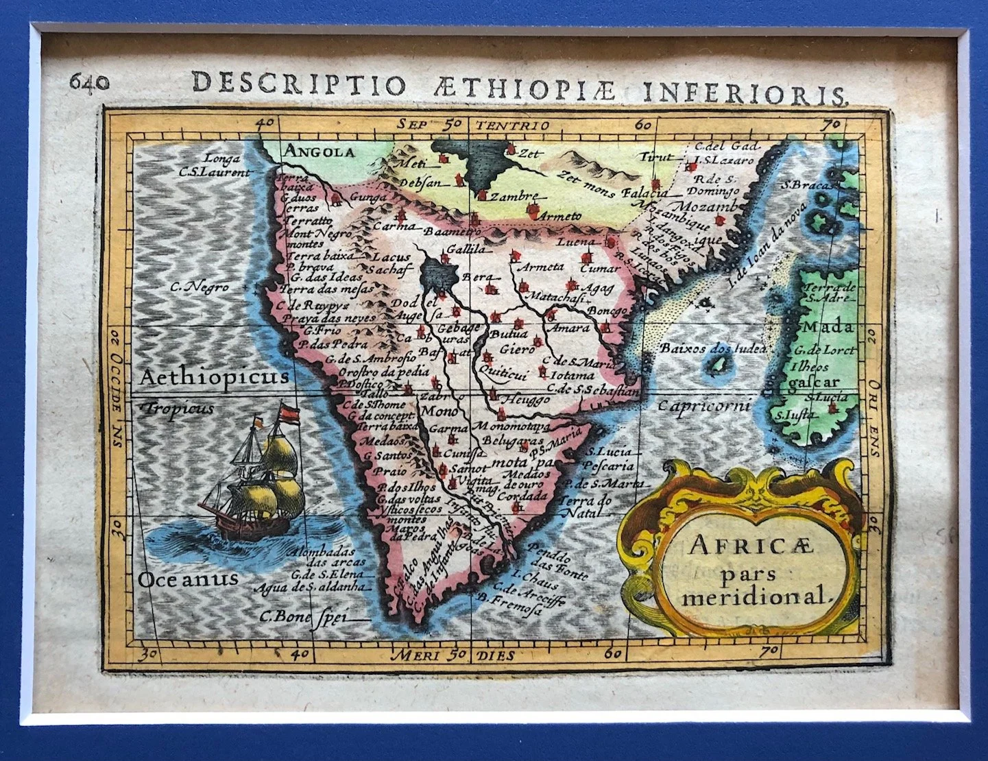 Southern Africa by Petrus Bertius (c.1618) framed