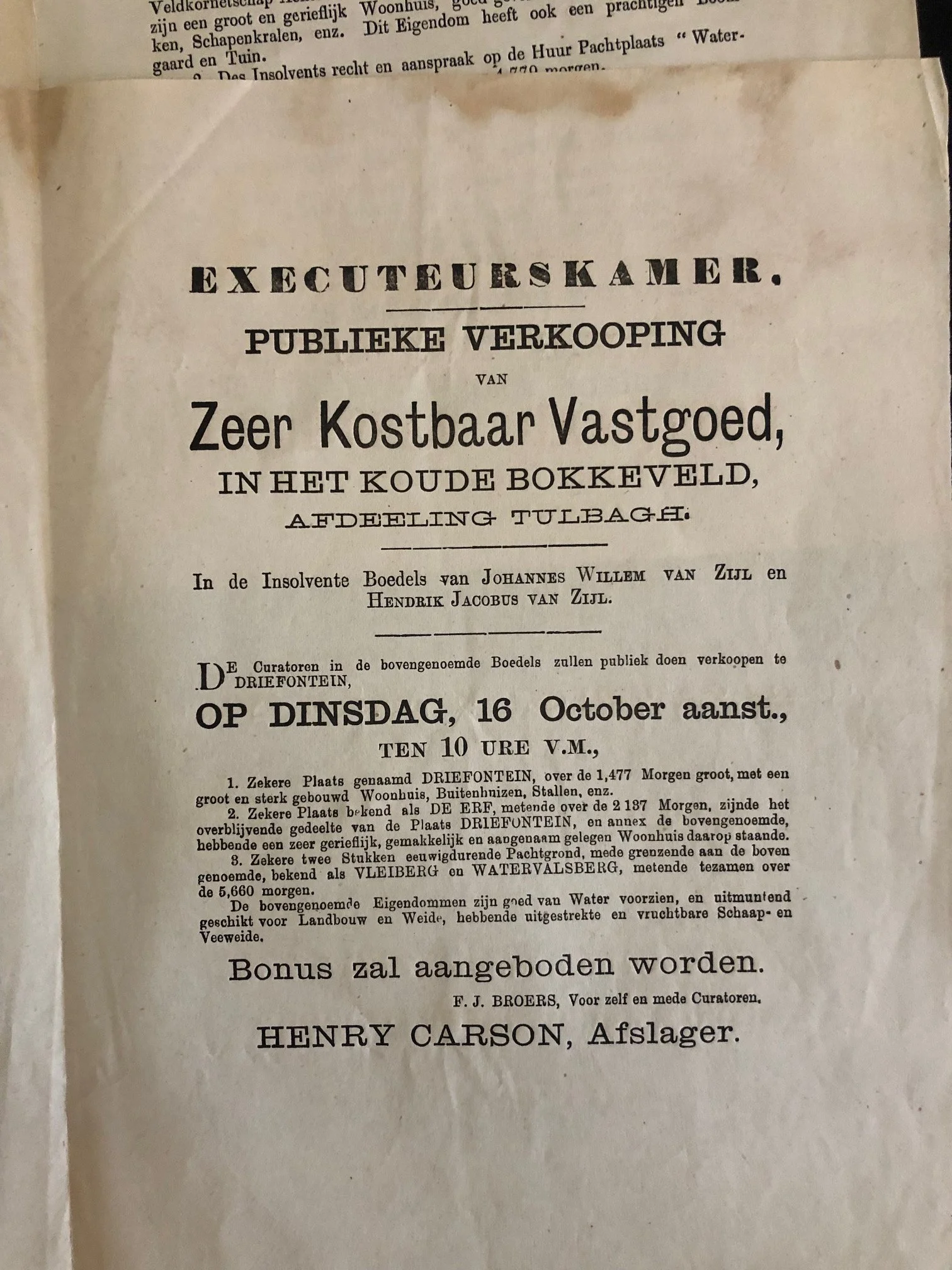 Western Cape Auctioneers Broadsides c.1880’s