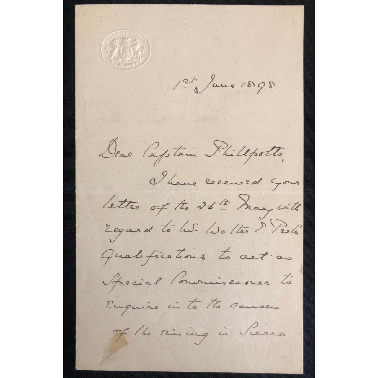 Joseph Chamberlain to "Captain Phillpotts." West Africa (1898) R2,000