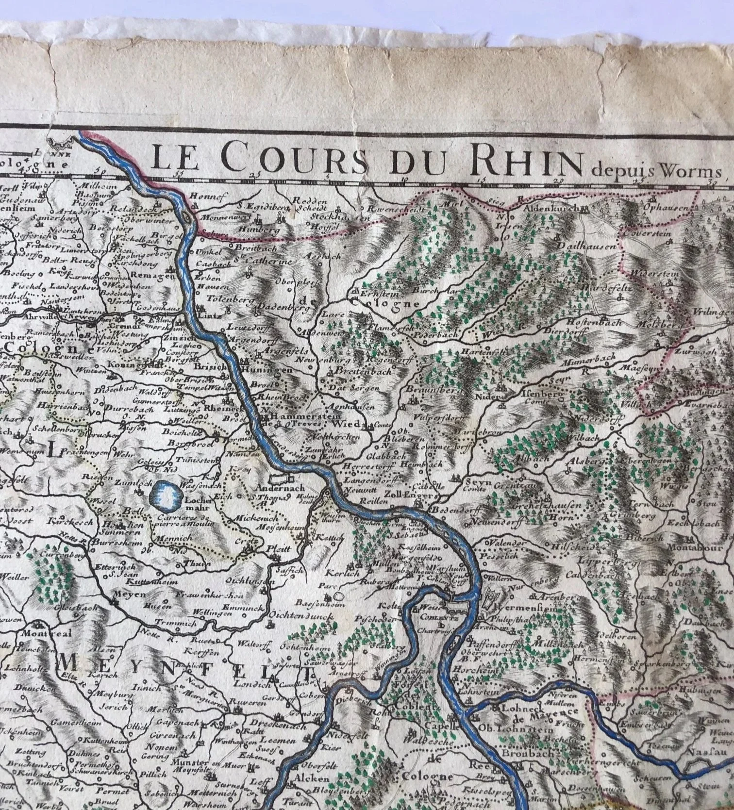 Original, antique map "Le Cours du Rhin" published in 1705