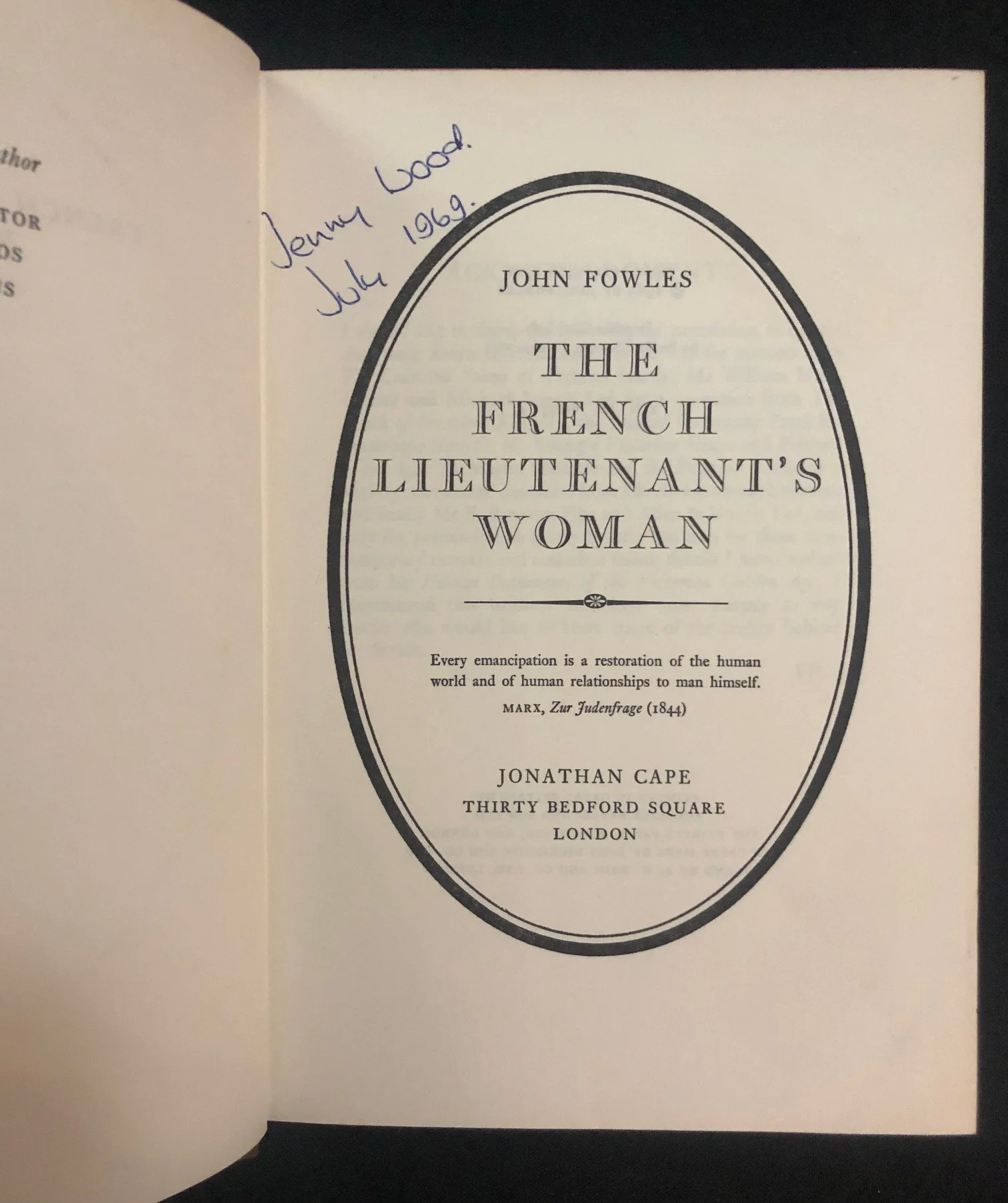 First edition of John Fowles's The French Lieutenant's Woman (1969)