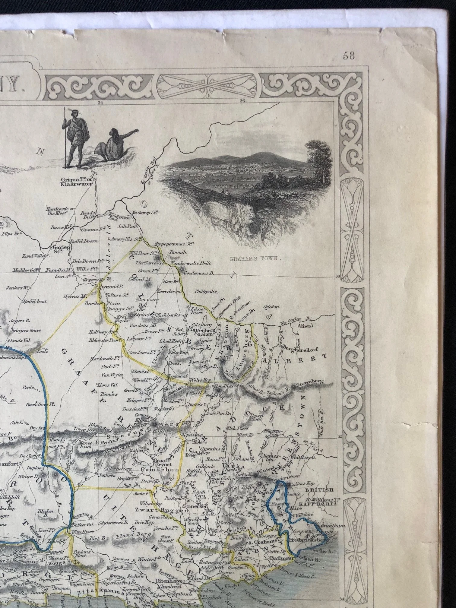Original hand coloured engraving: Map of The Cape Colony (1851)