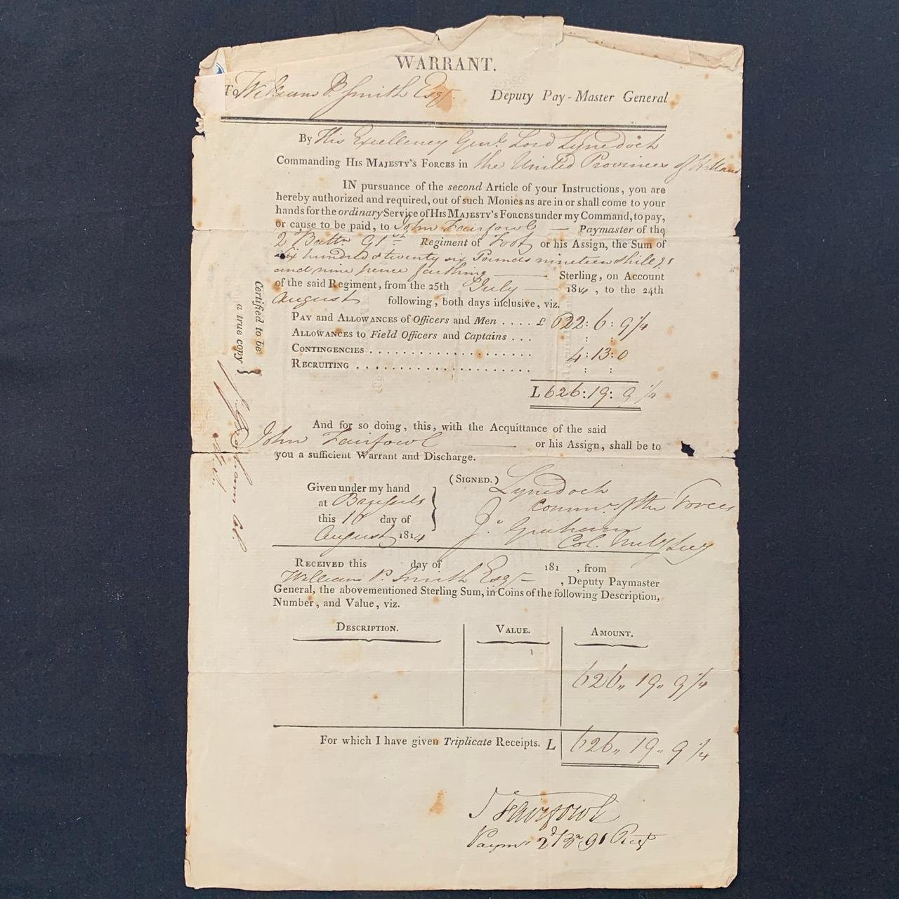Autograph: Col. John Graham c.1814 R4,000