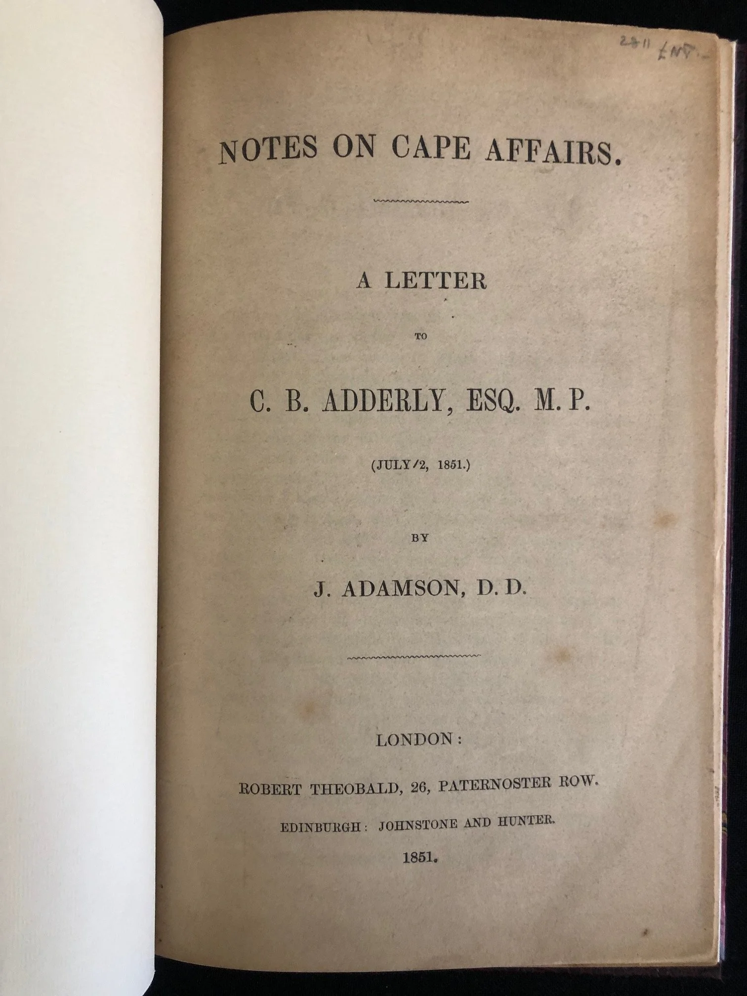 Notes on Cape Affairs Anti-Convict Resistance (1851)