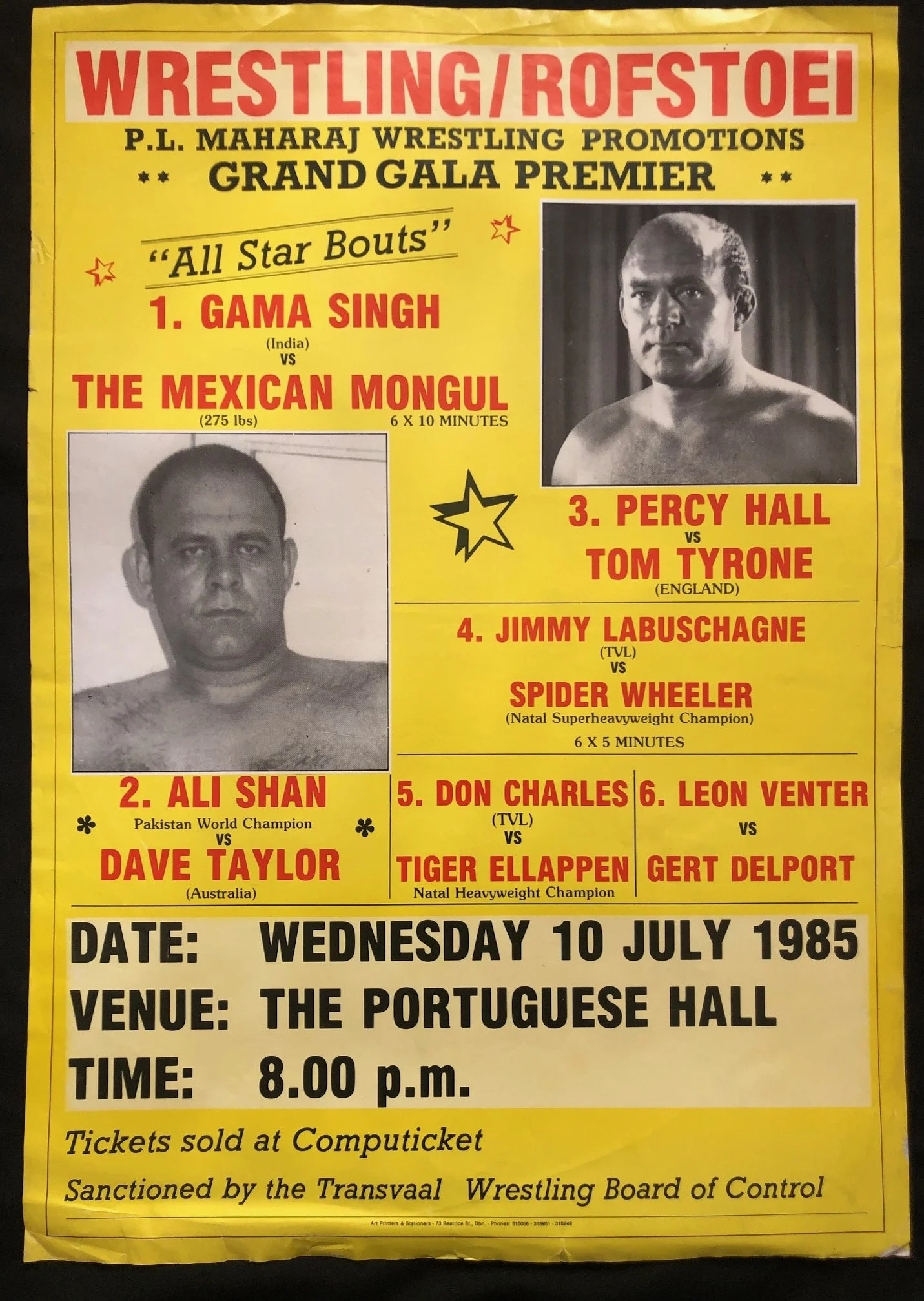 Wrestling Event at The Portuguese Hall ( Turffontein, Johannesburg). Apartheid Interest. 1985