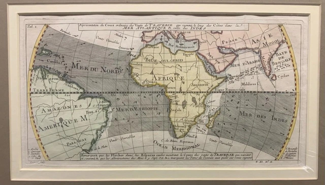 Original, 18th century map representing the trade winds.