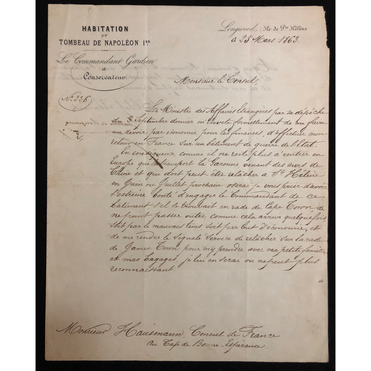 Letter: St. Helena, Tomb of Napoleon I (1863) R1,000