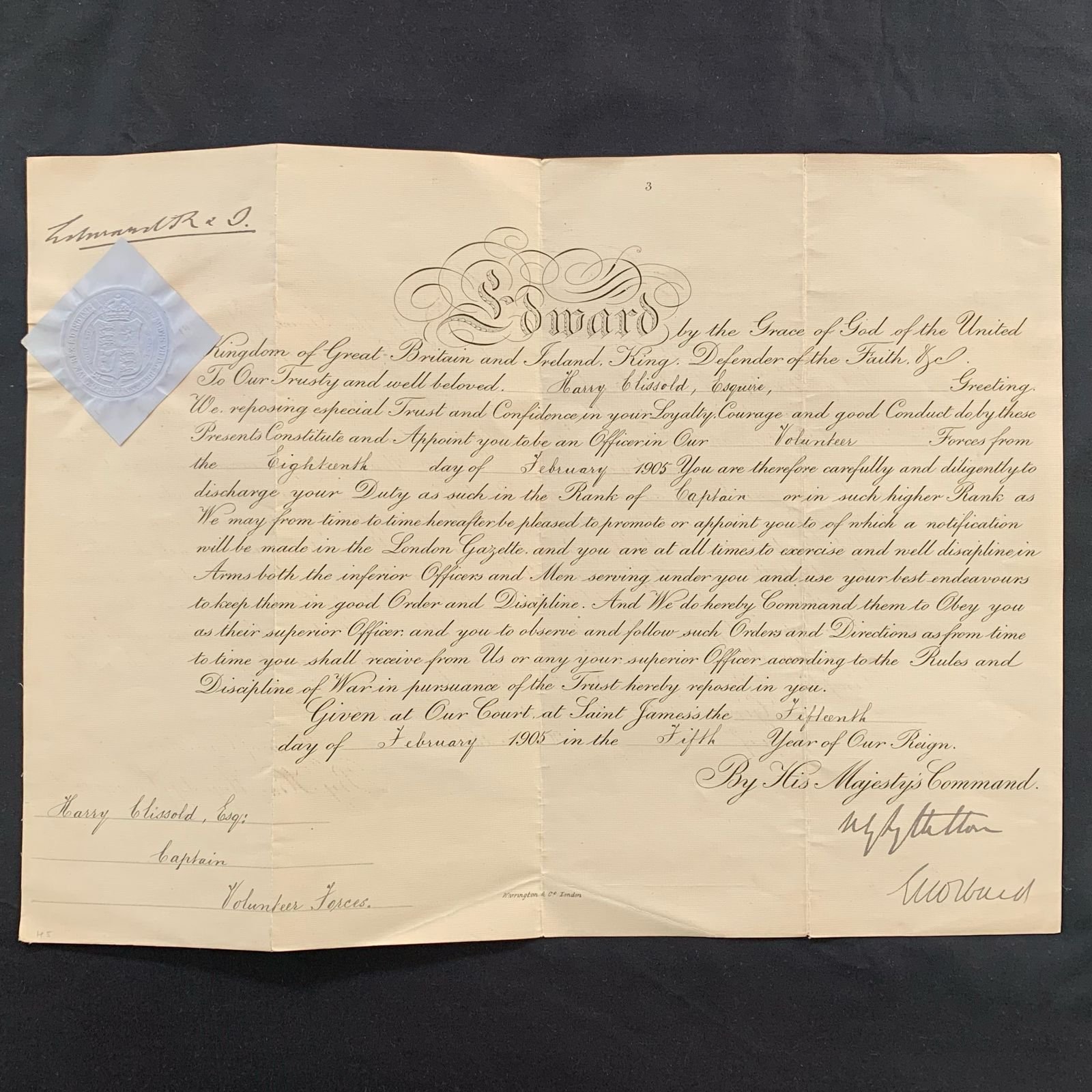 Signed Deed of Commission (General Lyttleton and General Ward) 1905 R2,500