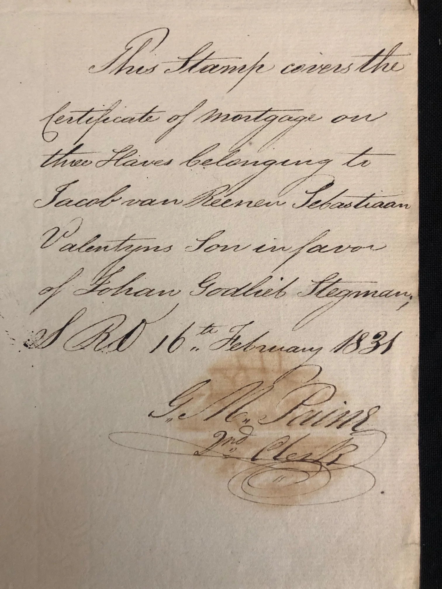 Cape Slave Mortgage Document 1831