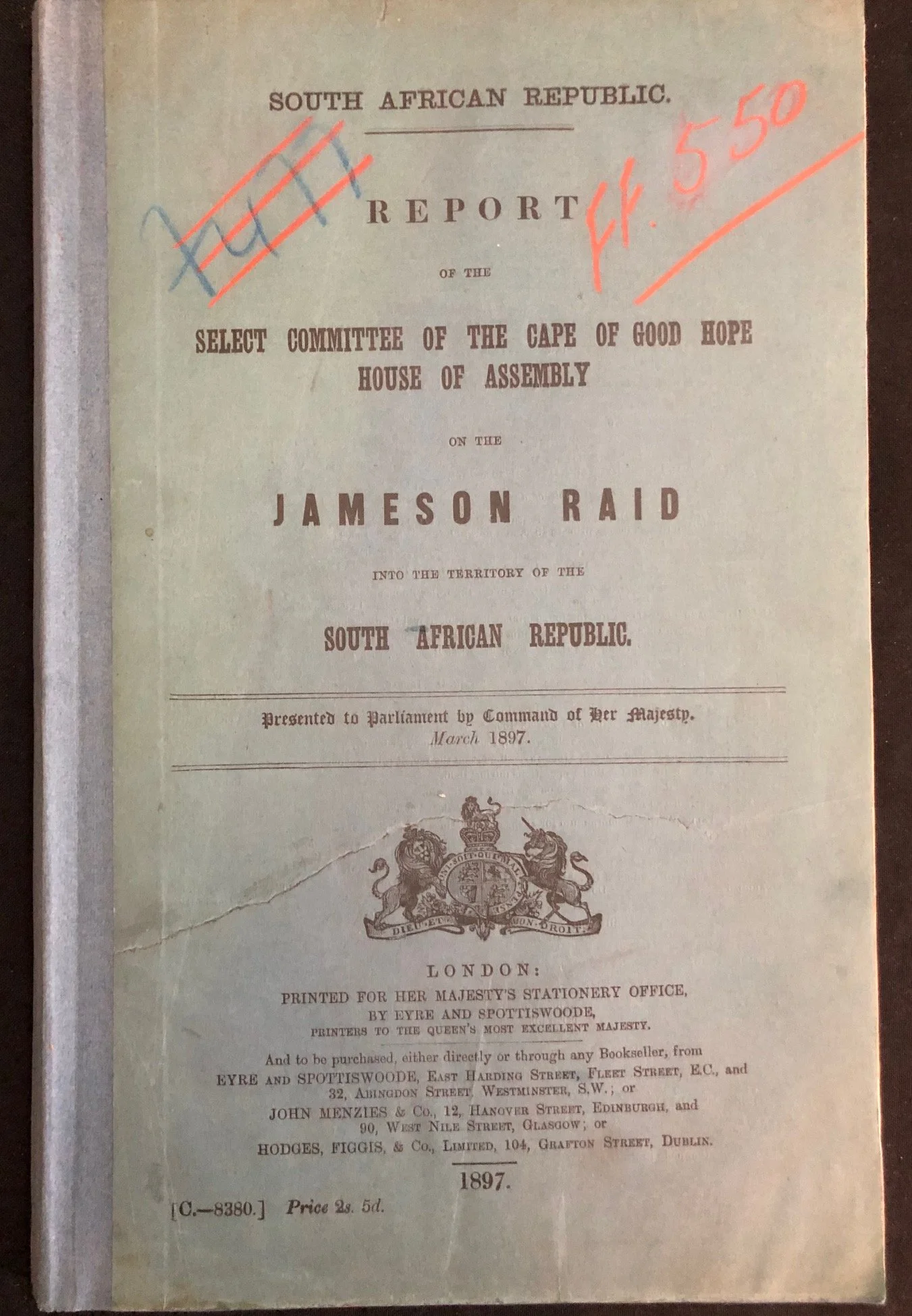 Blue Book: Report on the Jameson Raid (1897) R1,500
