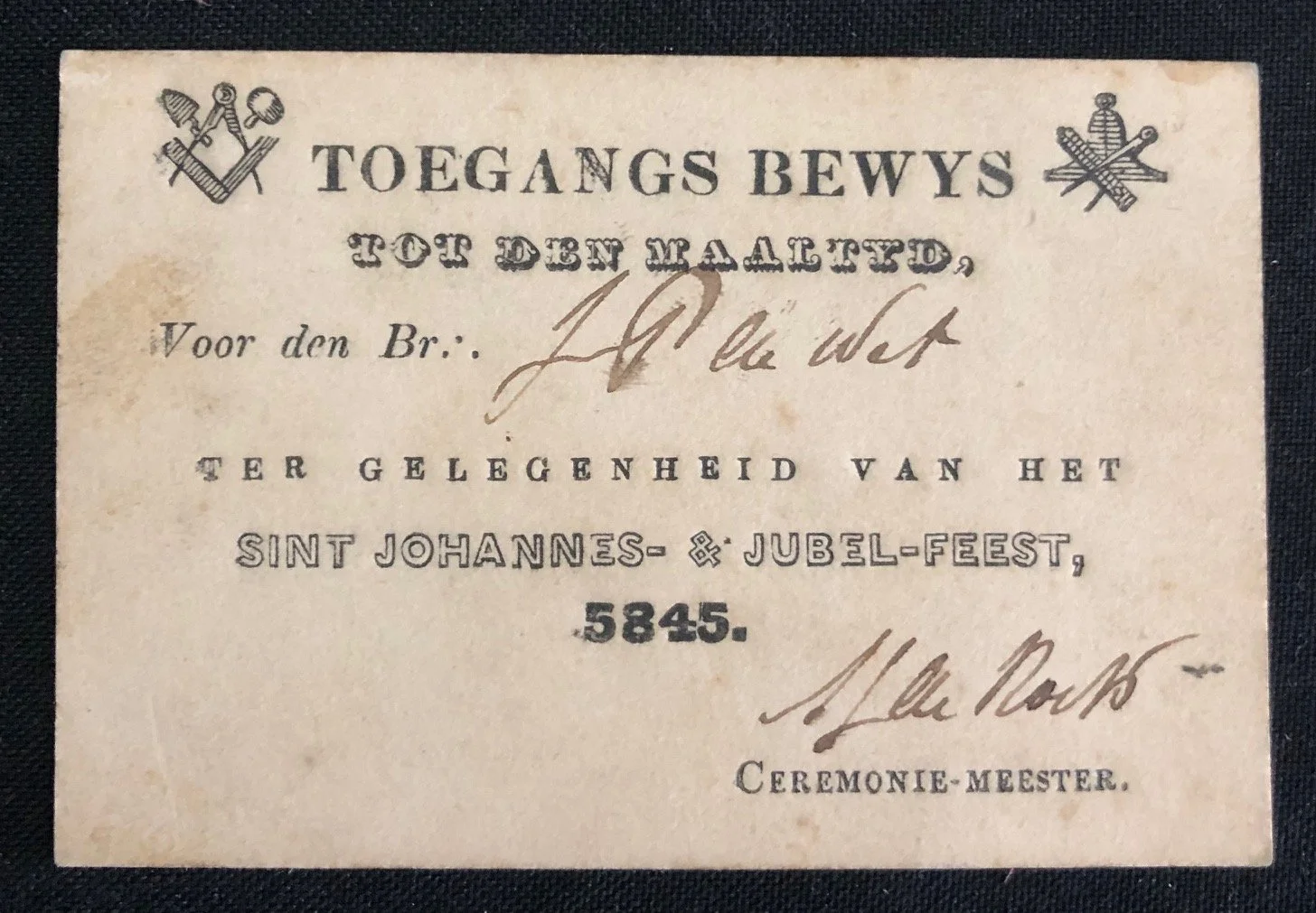 Four Admission tickets for the Masonic lodge de Goede Hoop in Cape Town (c.1845)