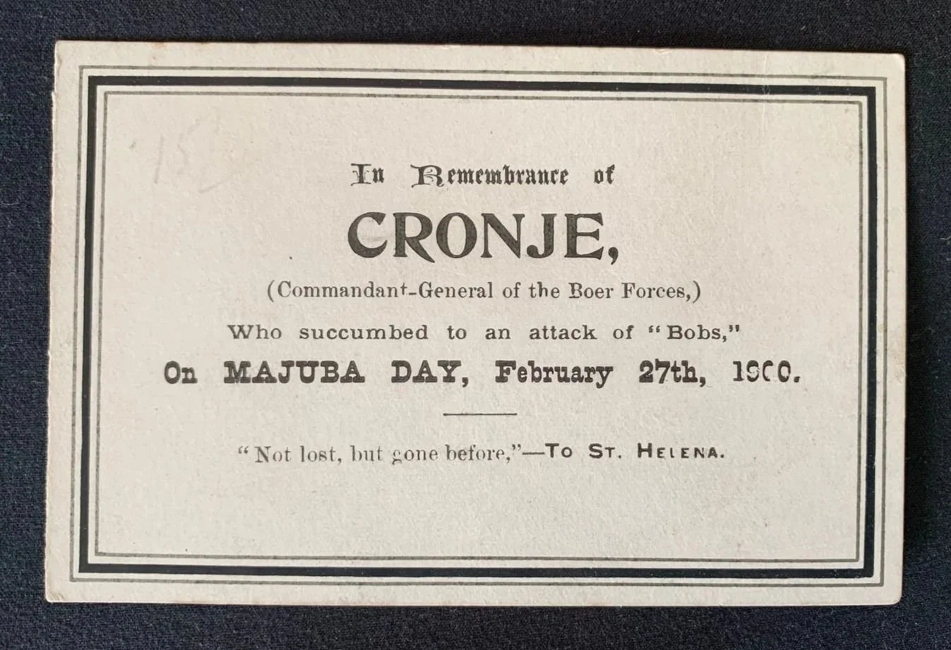 General Piet Cronje In Memoriam Card