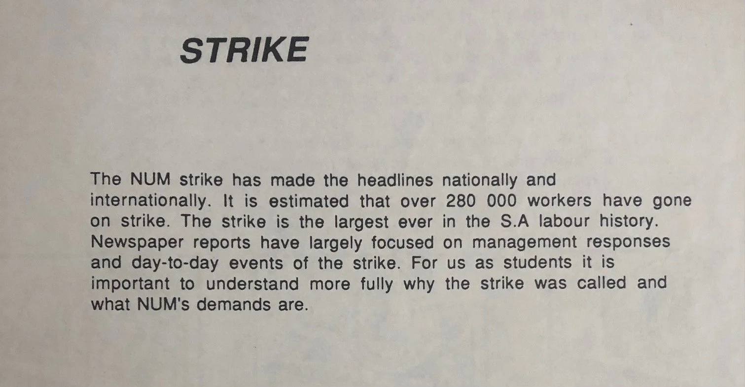 The 1987 NUM Miners' Strike & Student-Worker Solidarity