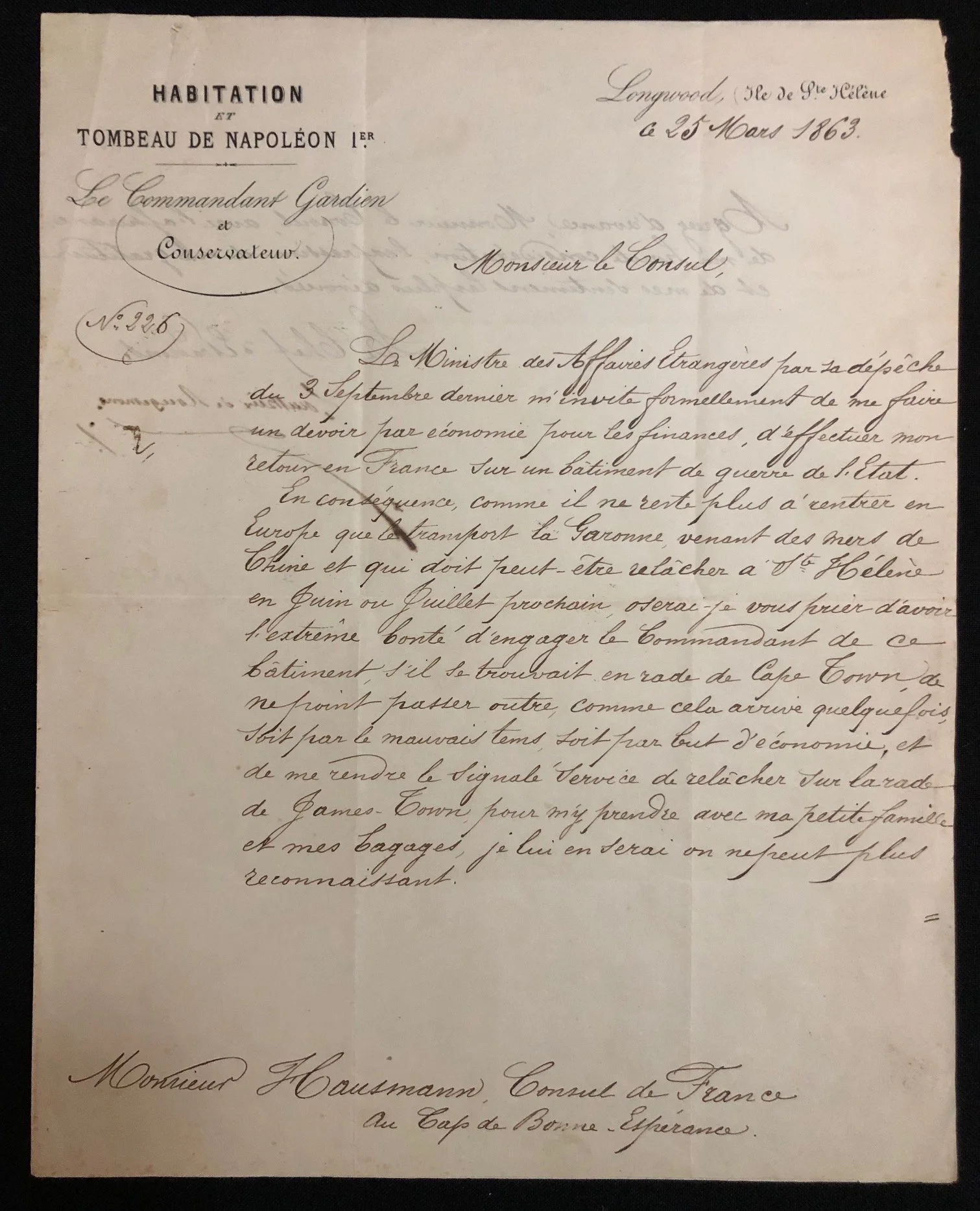 Letter: St. Helena, Tomb of Napoleon I