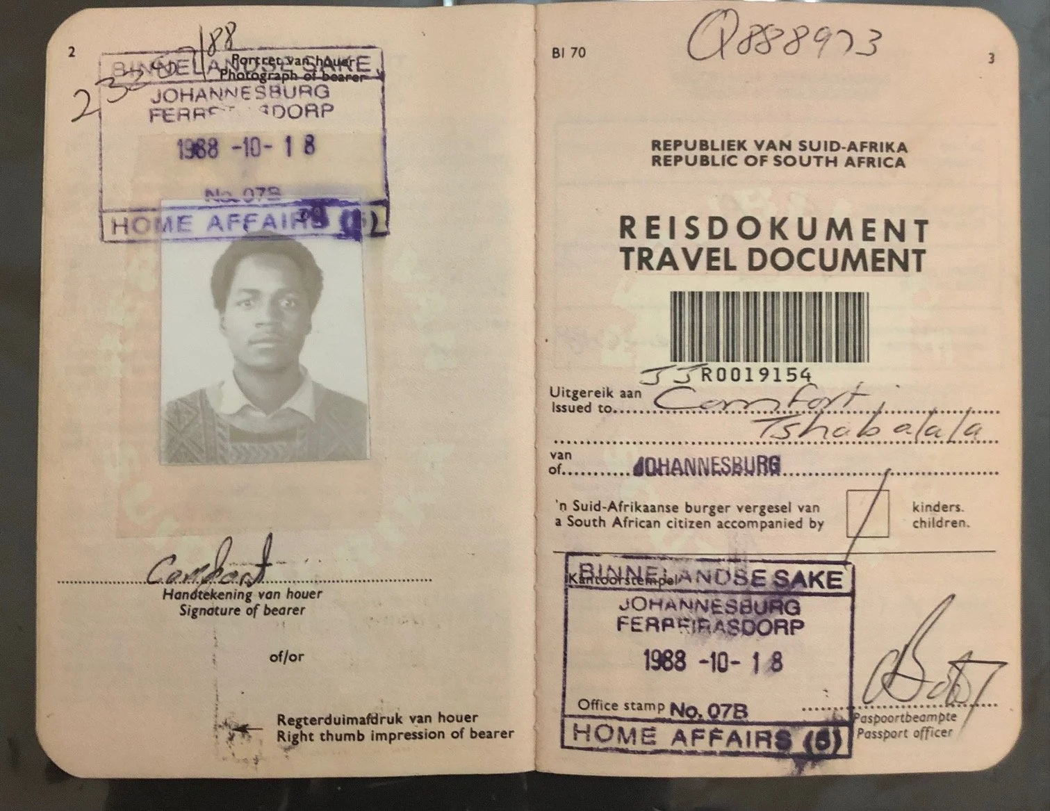 Apartheid era, South African Travel Document (1988)