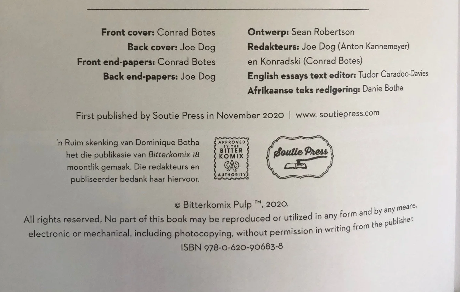 Bitterkomix #18 Signed by Anton Kannemeyer and Conrad Botes (2020)