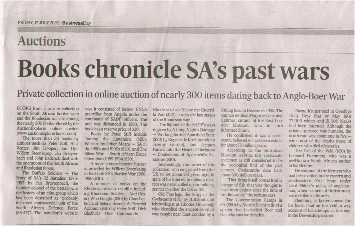 James Findlay appearing in Business Day 17 July 2009