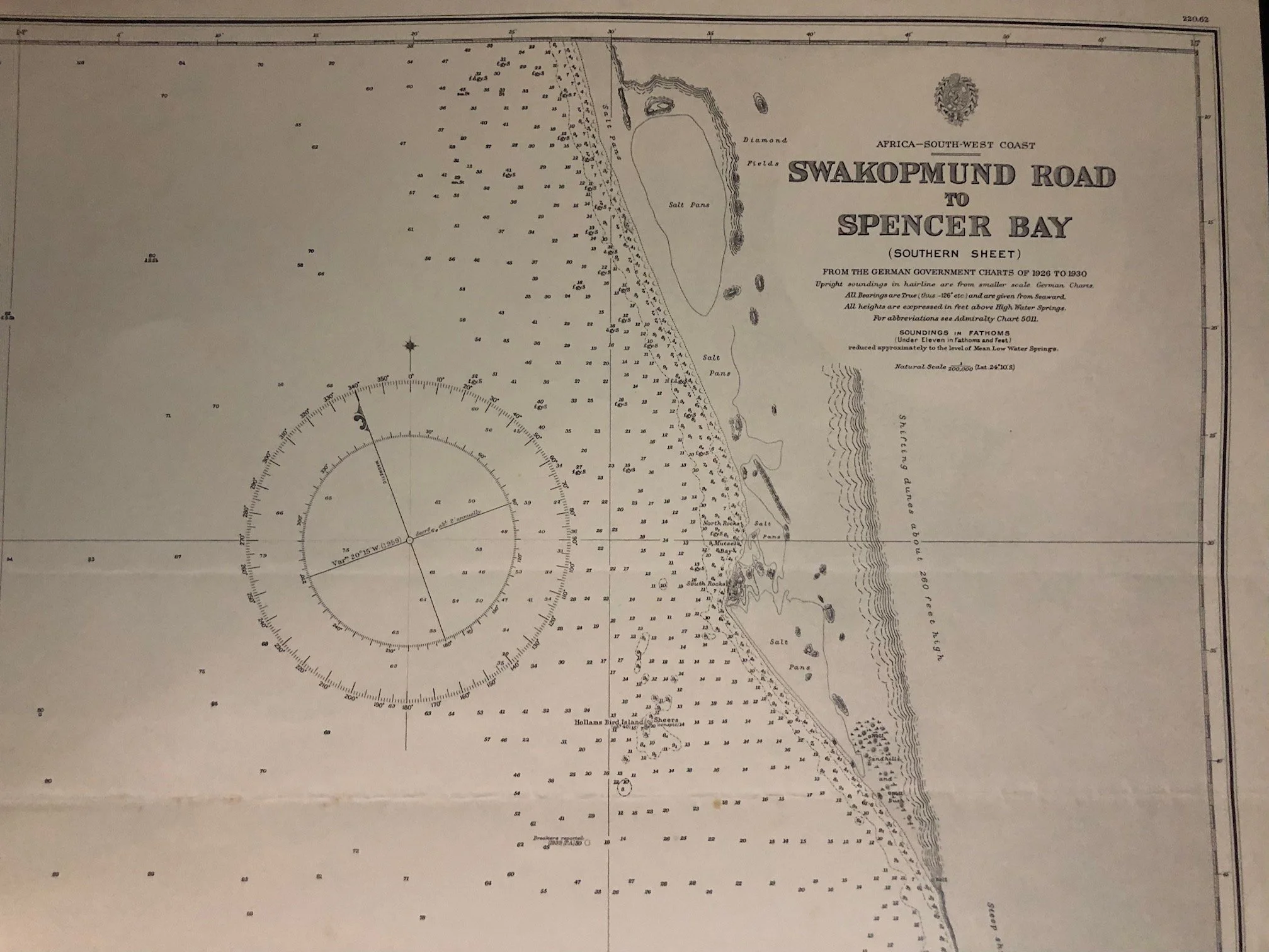 Chart of Swakopmund Road to Spencer Bay, Namibia (1931)