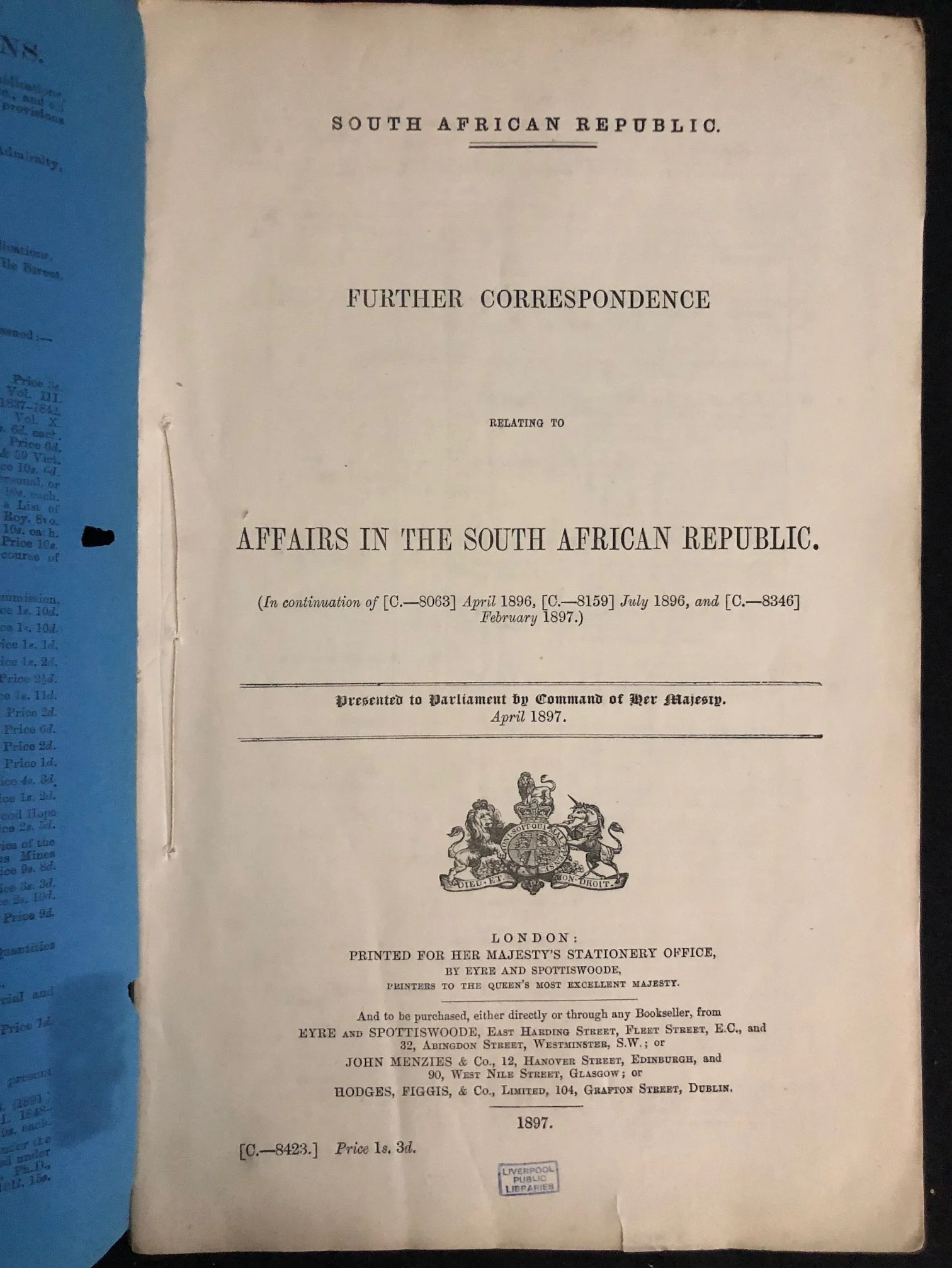 Blue Book: Jameson Raid December 1895–January 1896 (1897) 