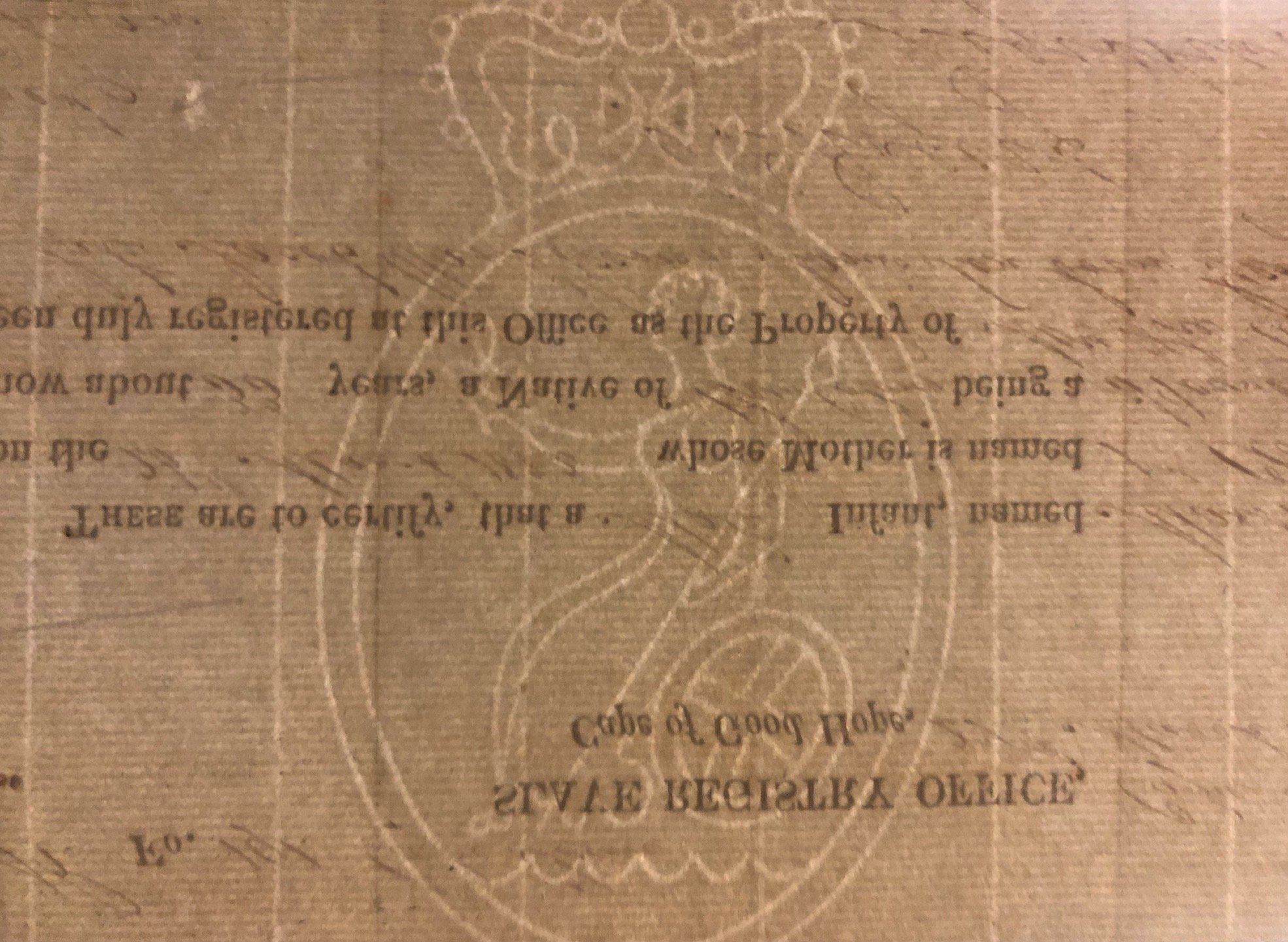 Birth Registration Certificate for an Enslaved Infant 1832