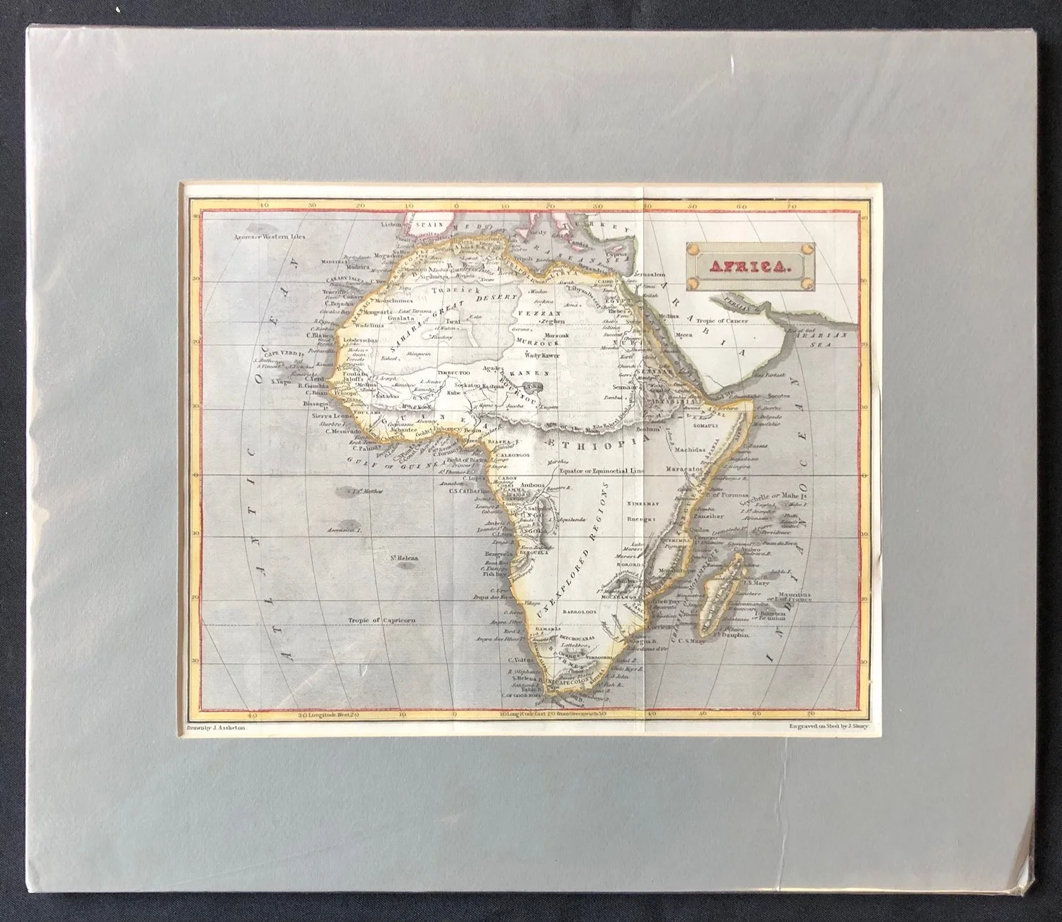 Map of Africa by J. Assheton and engraved by J. Shury (c.1830)