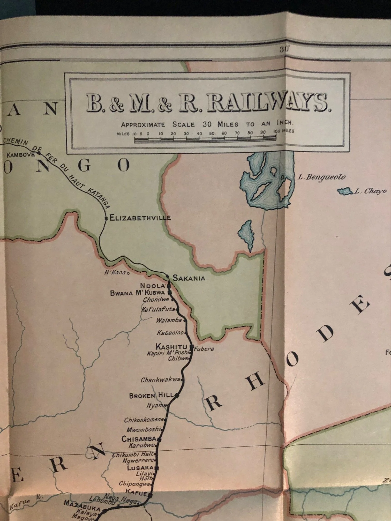 The Report of the Railway - Beira, Mashonaland and Rhodesia, large foldout map (1926)