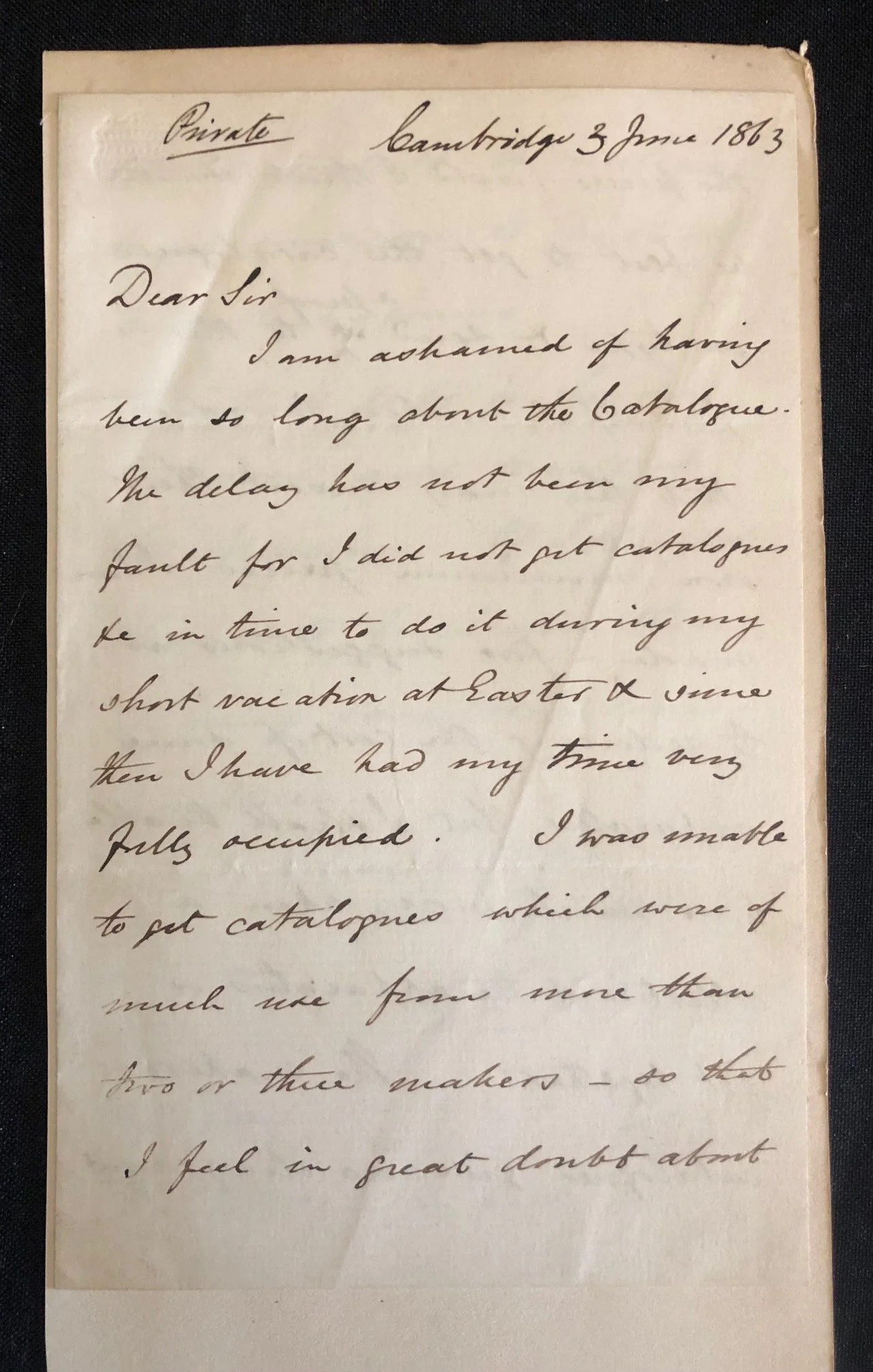 Letter from Scientist, George Downing Liveing to Capt. Donnelly of the Royal Engineers (1863)