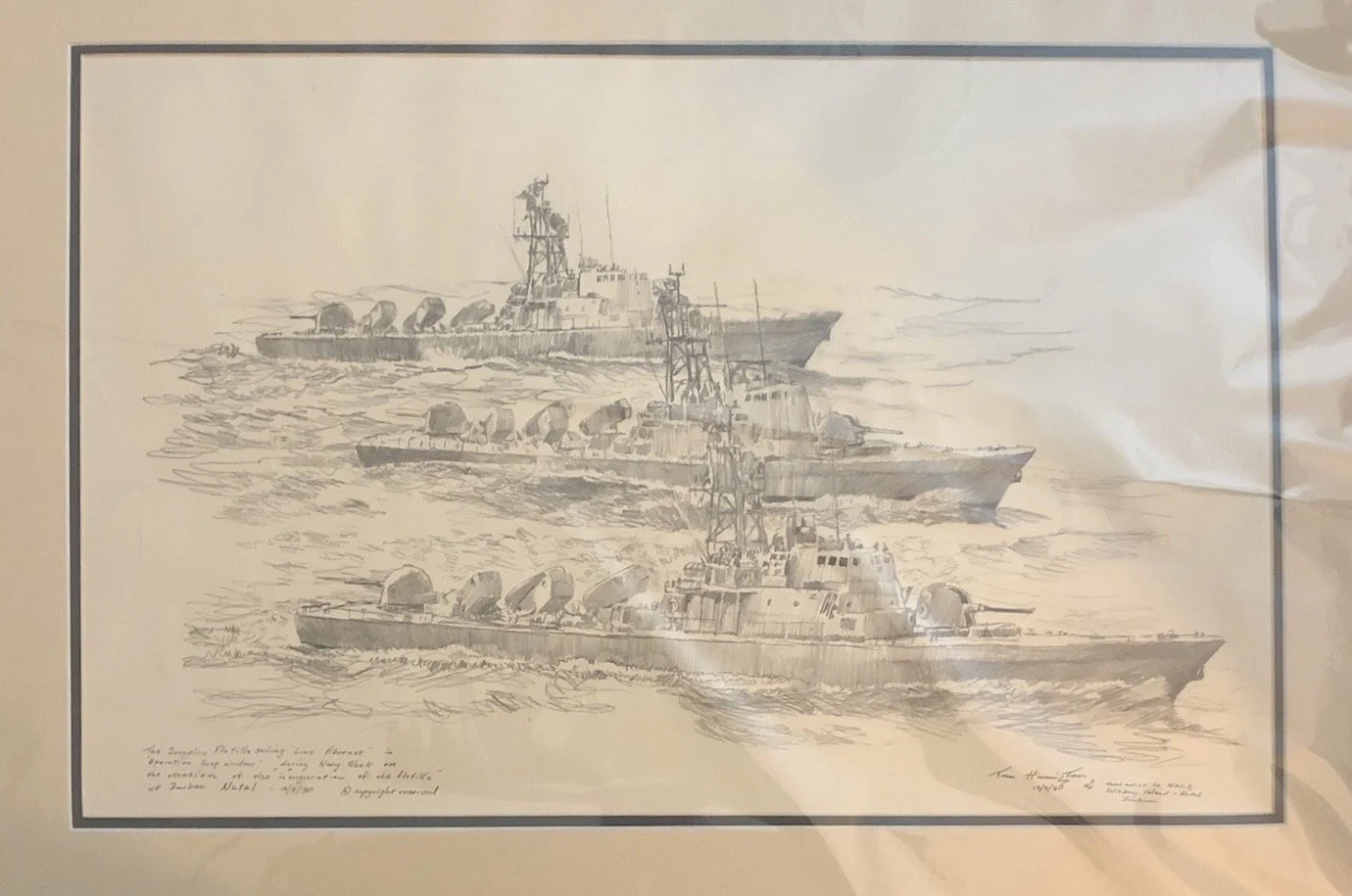 Drawing of The Scorpion Flotilla by Tom Hamilton, N.O.I.C, Salisbury Island, Durban, Natal (1980)