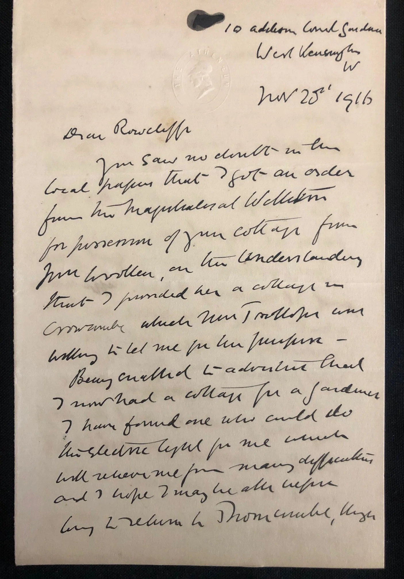 Letter by Sir Arthur Moseley Channell,English High Court judge (1916)