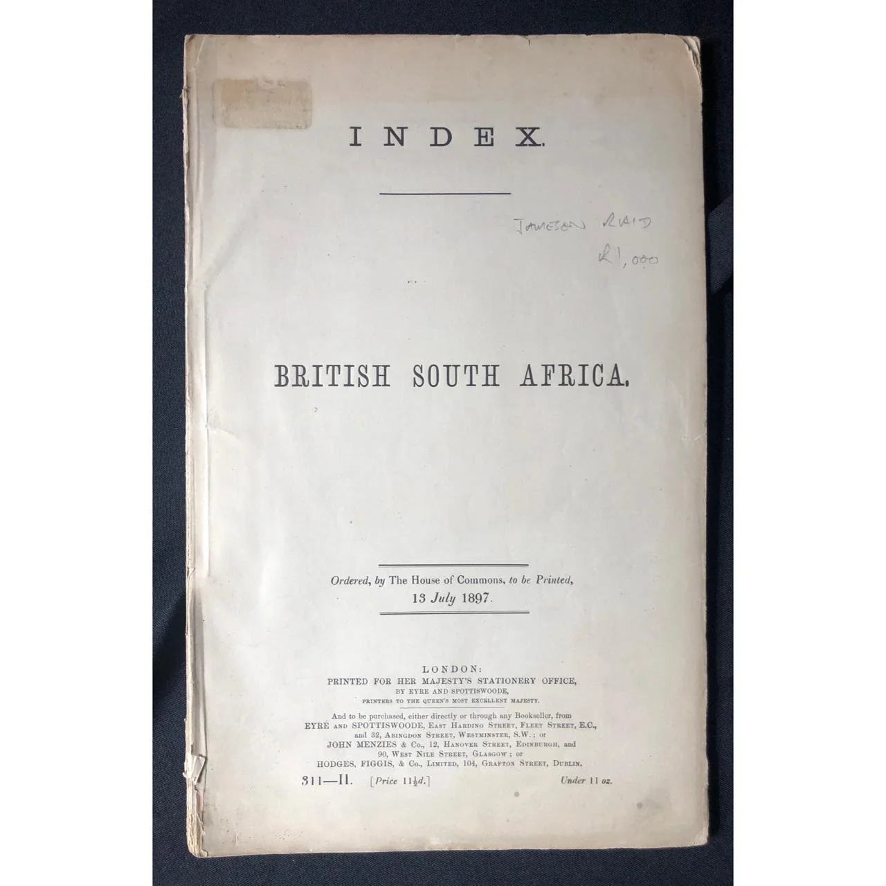 Index British South Africa 1897 (Jameson Raid) R1,000