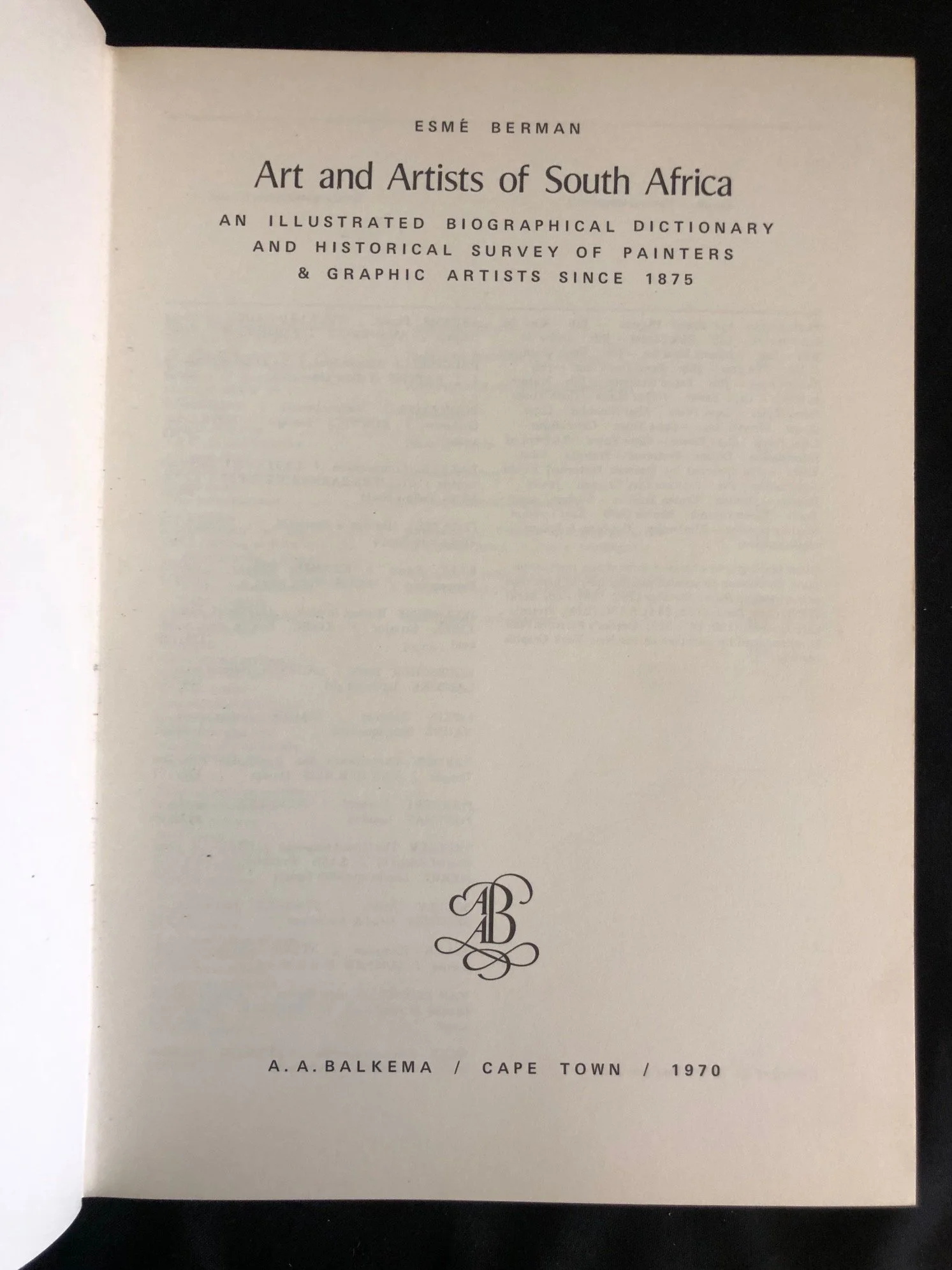 Art and Artists of South Africa by Esmé Berman (1970) 
Ex libris Frieda Harmsen