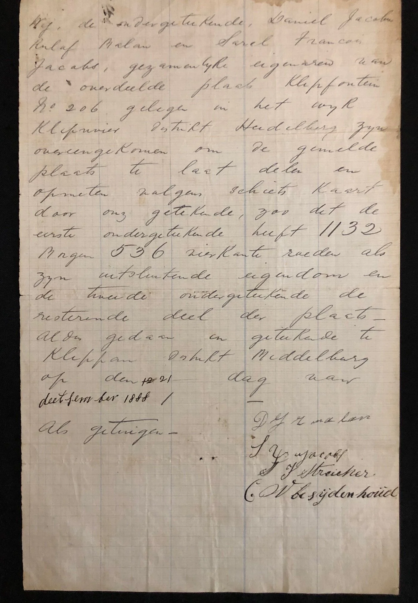 Document regarding the dividing of the farm Klipfontein in the district of Heidelberg. 1888